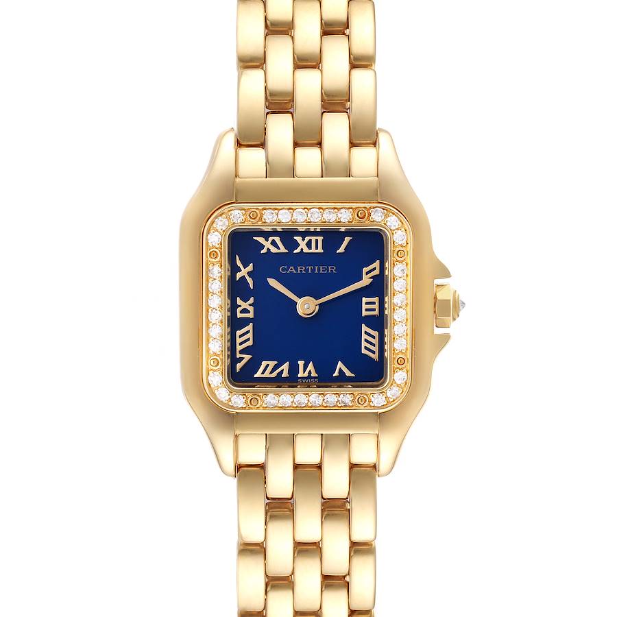 Cartier Panthere Small Yellow Gold Blue Dial Diamond Bezel Ladies Watch 8057915 SwissWatchExpo