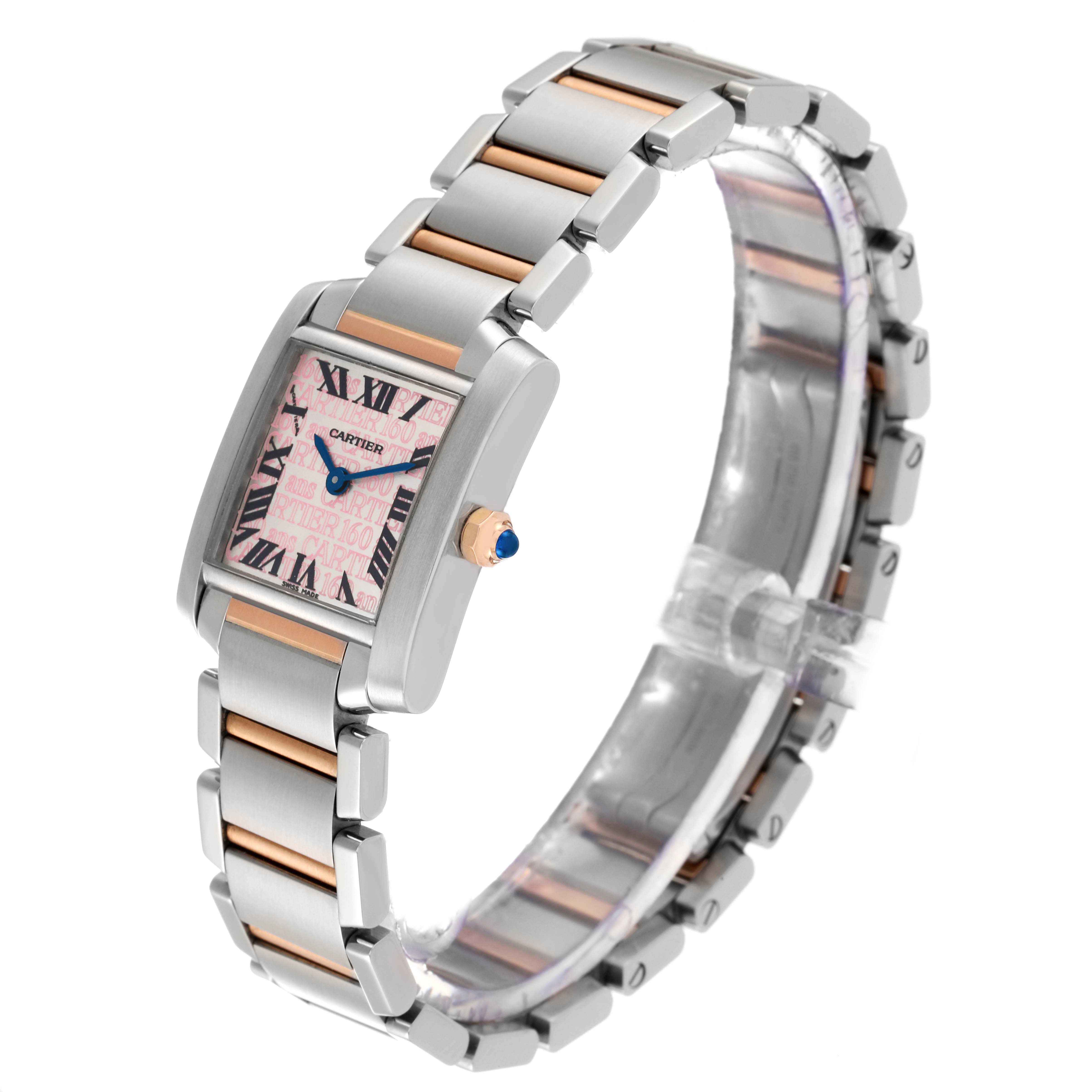 The Cartier Tank Francaise W51036Q4 Women's Steel and Gold (two tone) Silver Dial W51036Q4 Women's Steel and Gold (two tone) Silver Dial watch is shown at an angle displaying its face, strap, and crown.