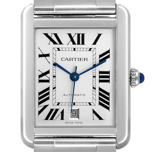 Photo of Cartier Tank Solo XL Silver Dial Automatic Steel Mens Watch W5200028 Box Card