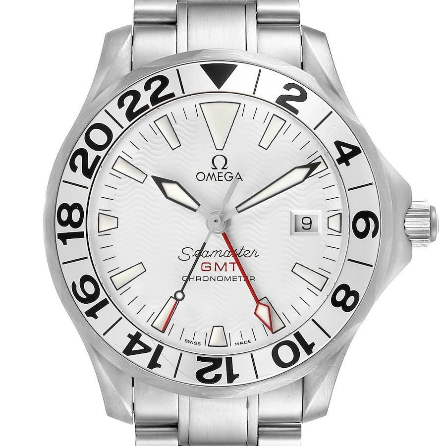 Omega Seamaster 300M GMT Great White Wave Dial Watch 2538.20.00 Card SwissWatchExpo