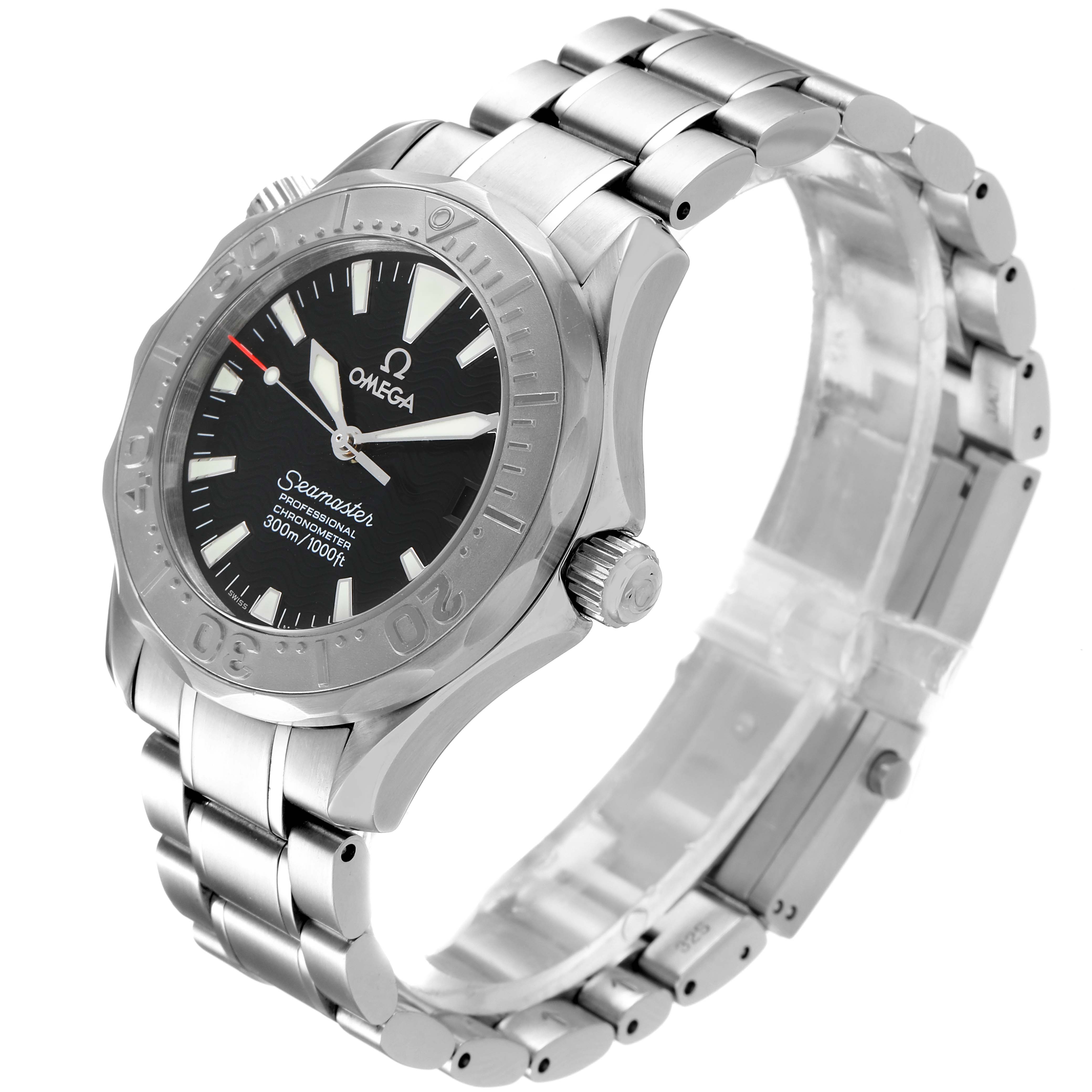 The image shows a side view of the Omega Seamaster 2236.50.00 Men
s Stainless Steel Black Dial 2236.50.00 Men
s Stainless Steel Black Dial watch, displaying the case, bezel, dial, and bracelet.