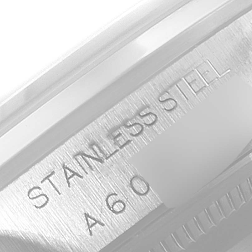 The image shows a close-up of the side engraving on the stainless steel case of a Rolex Air-King 14000 Men's Stainless Steel Blue Dial 14000 Men's Stainless Steel Blue Dial watch.