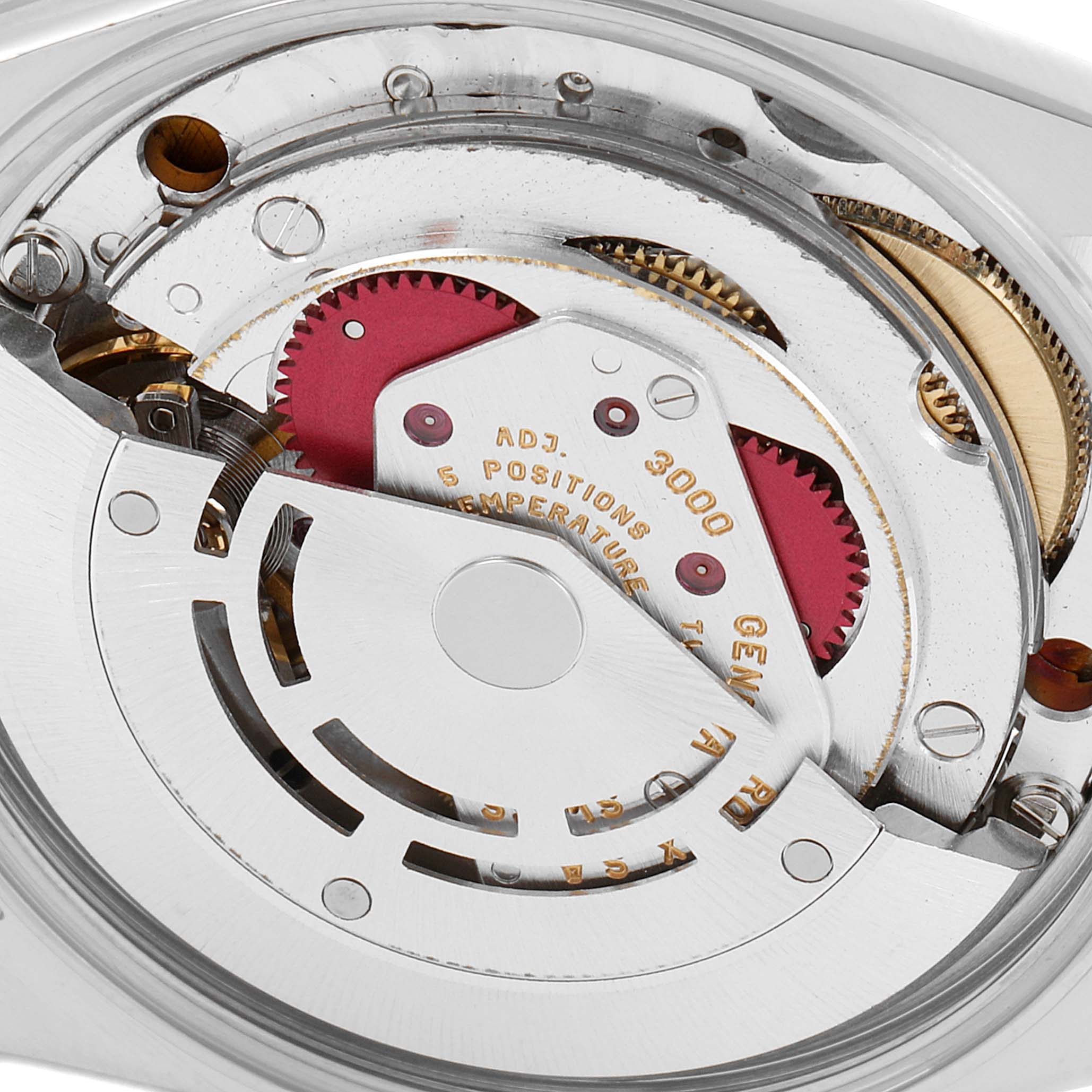 The image shows a close-up of the internal movement mechanisms of the Rolex Air-King 14000 Men's Stainless Steel Blue Dial 14000 Men's Stainless Steel Blue Dial watch.