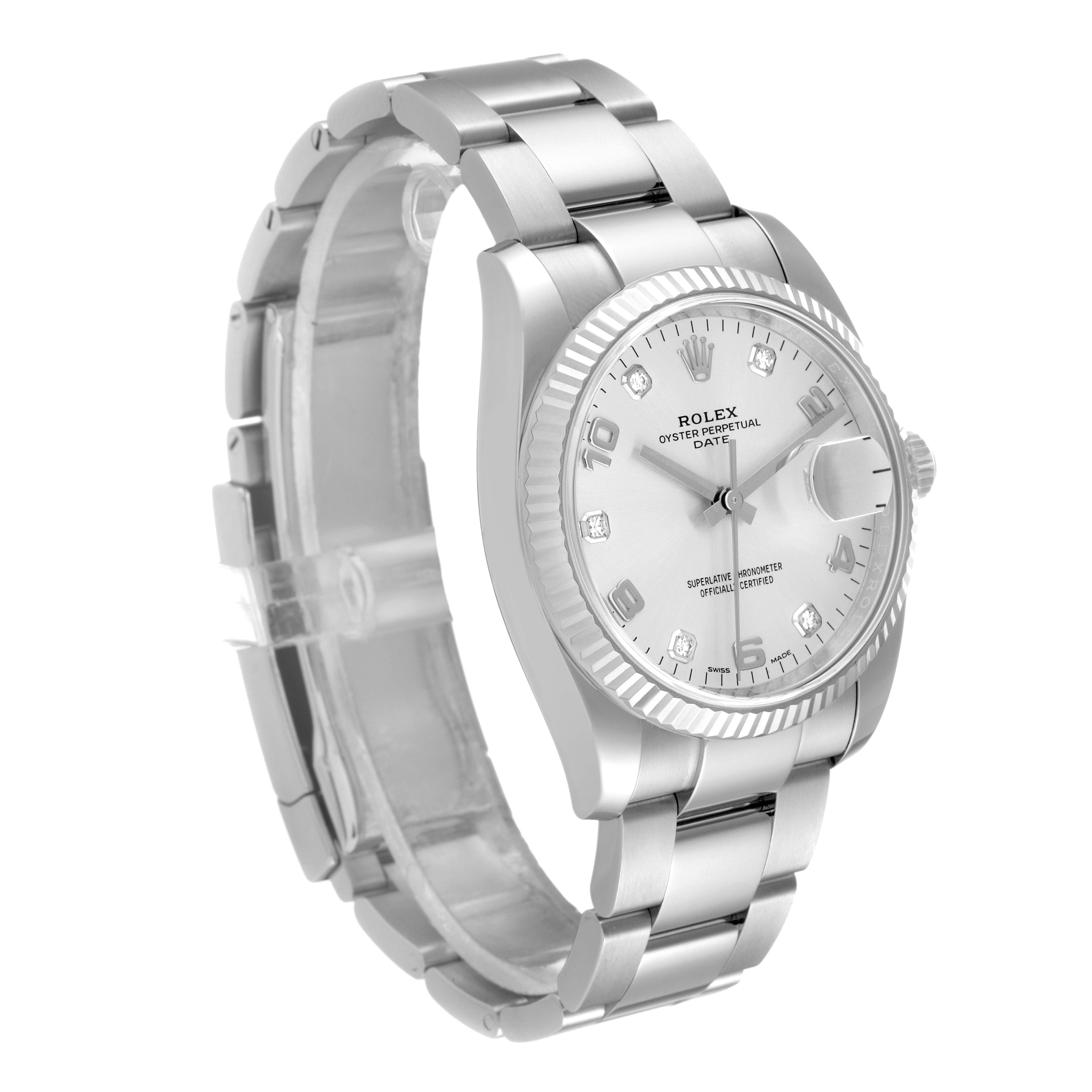 The image shows a Rolex Datejust 115234 Men's Stainless Steel Silver Dial 115234 Men's Stainless Steel Silver Dial watch at a three-quarter angle, highlighting the dial, case, and bracelet.