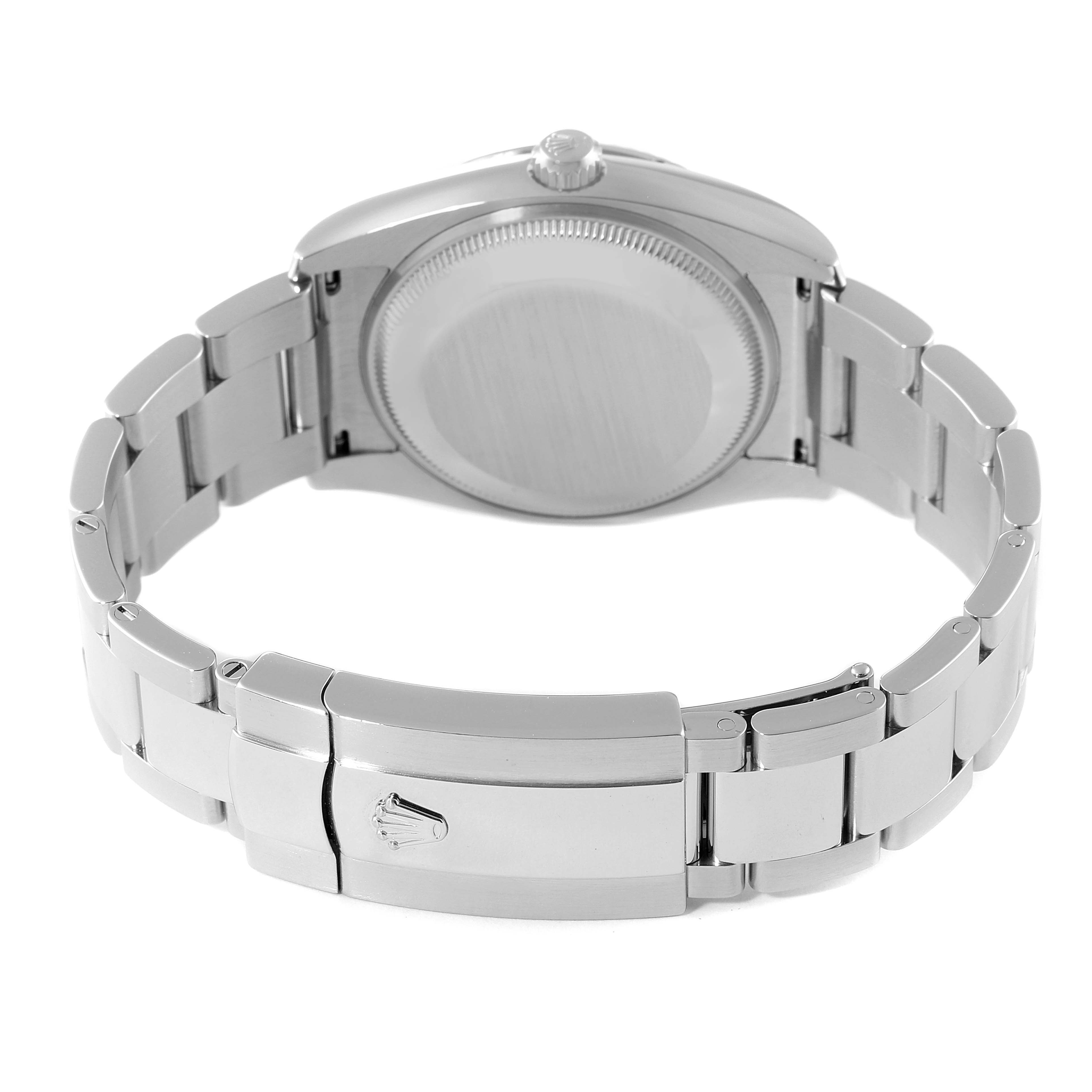 The image shows the back and clasp of a Rolex Datejust 115234 Men's Stainless Steel Silver Dial 115234 Men's Stainless Steel Silver Dial watch at a slight angle.