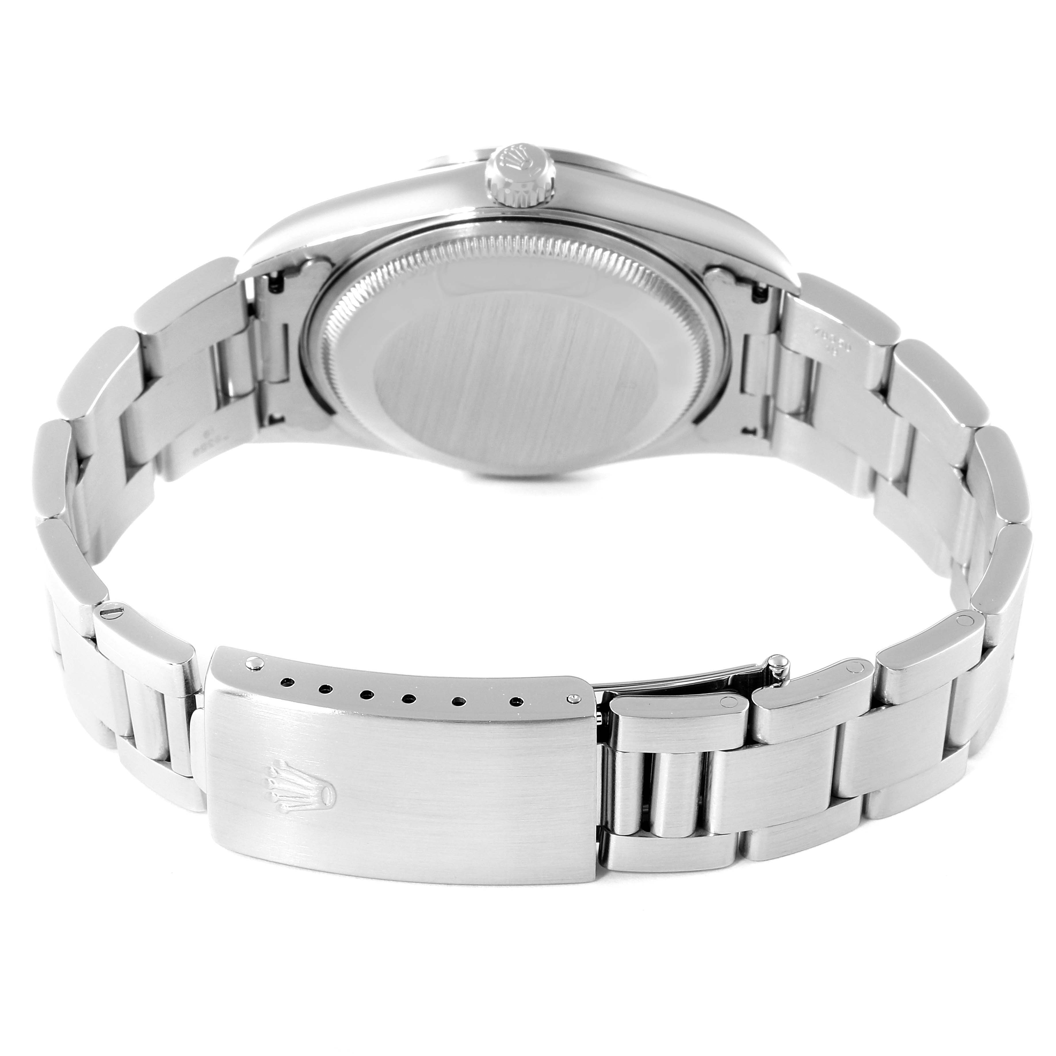 The image shows the back case and clasp of a Rolex Date 15200 Men's Stainless Steel Black Dial 15200 Men's Stainless Steel Black Dial model watch, viewed from the underside.