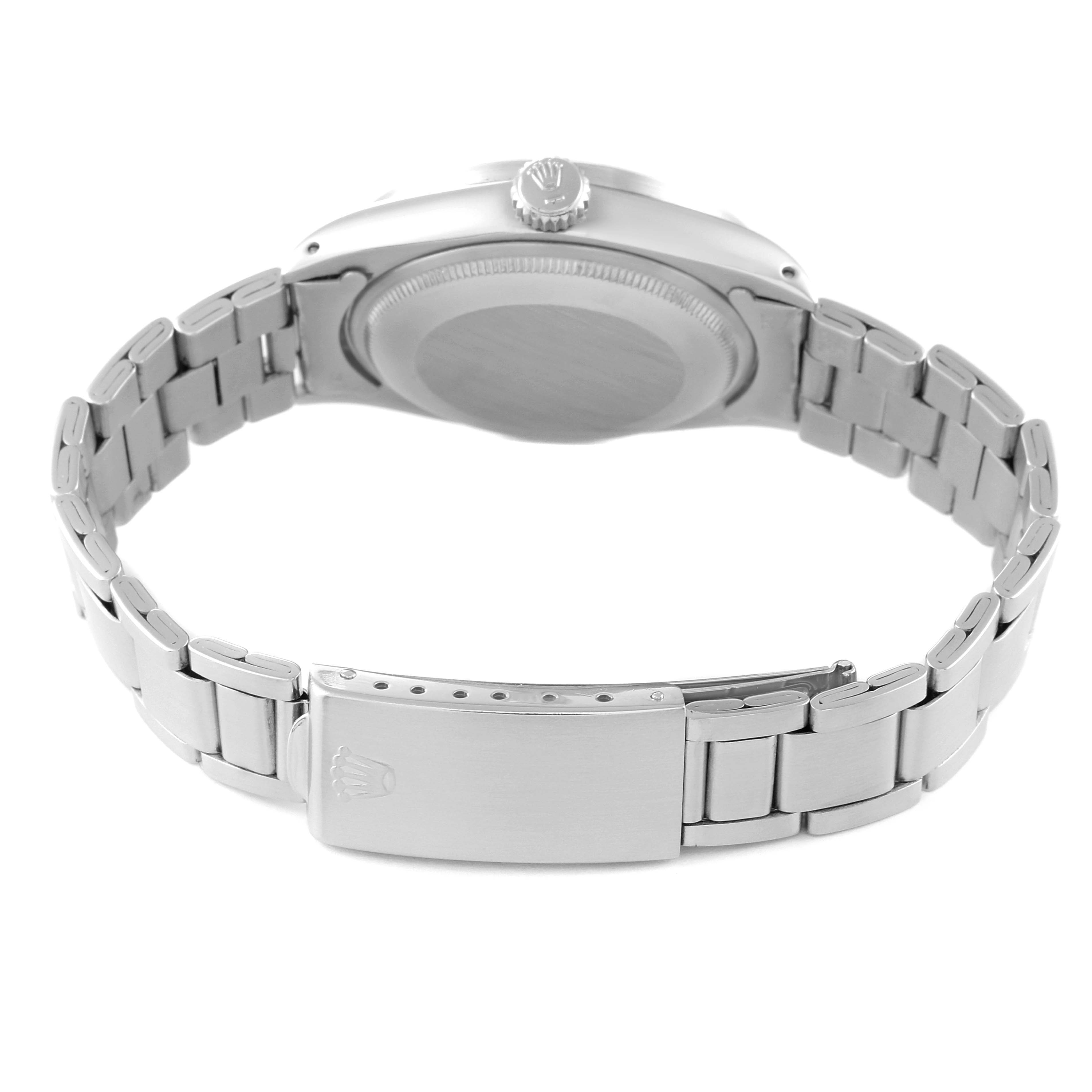 The image shows the back view of a Rolex Vintage Collection 1501 Men's Stainless Steel Silver Dial 1501 Men's Stainless Steel Silver Dial watch, highlighting the clasp, bracelet, and case back.