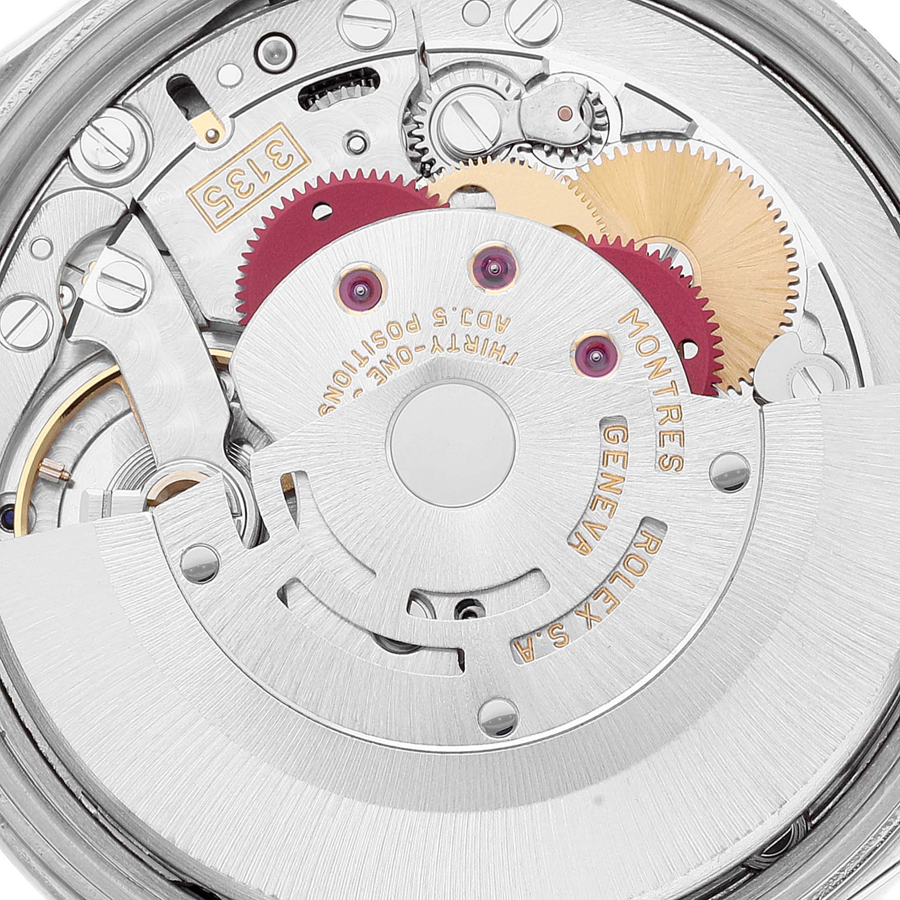 The image shows the internal mechanism of the Rolex Date 15200 Men's Stainless Steel White Dial 15200 Men's Stainless Steel White Dial model, highlighting gears and movement parts.