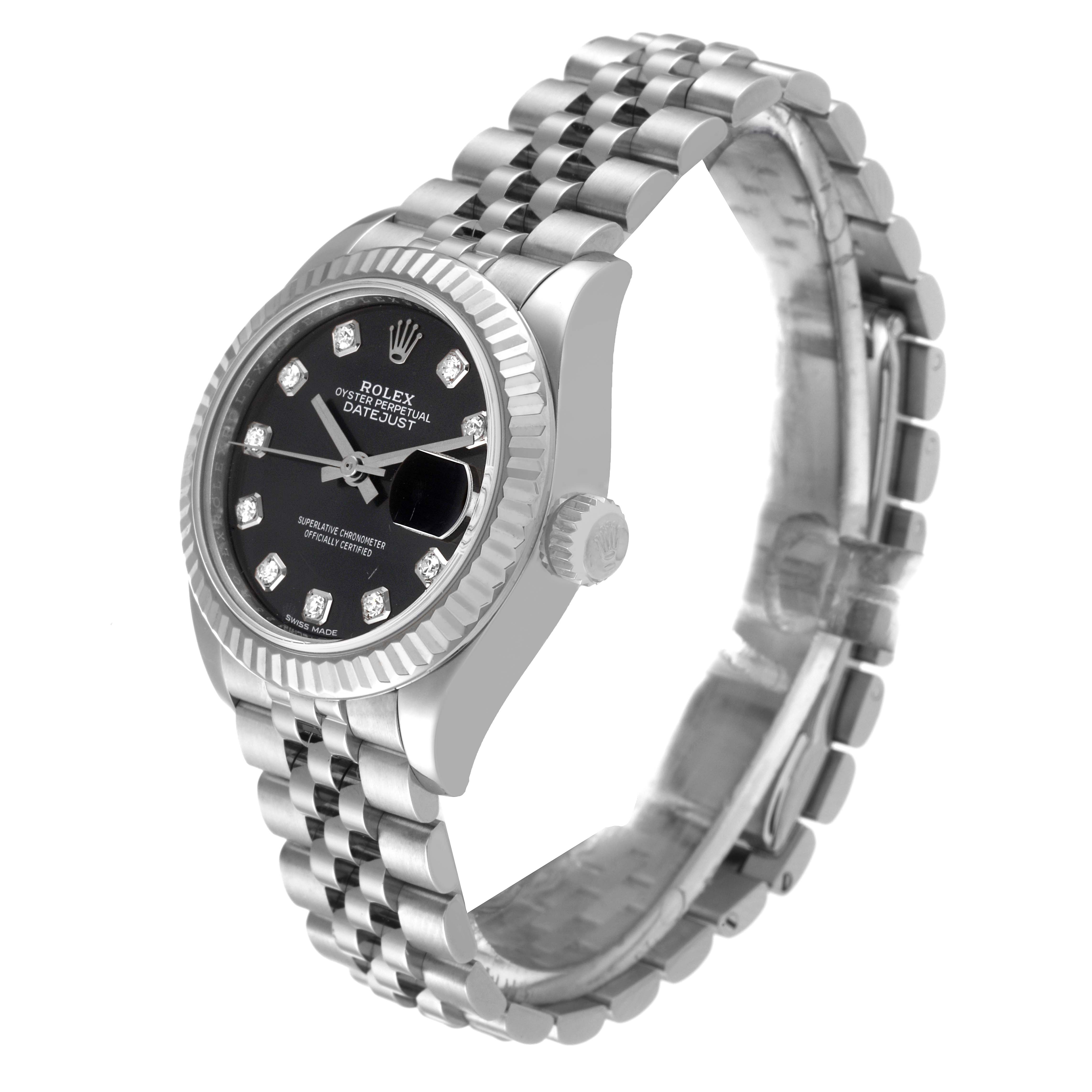 The image shows a Rolex Datejust 279174 Women's Stainless Steel Grey Dial 279174 Women's Stainless Steel Grey Dial watch at an angled side view with a visible bezel, crown, bracelet, and dial.