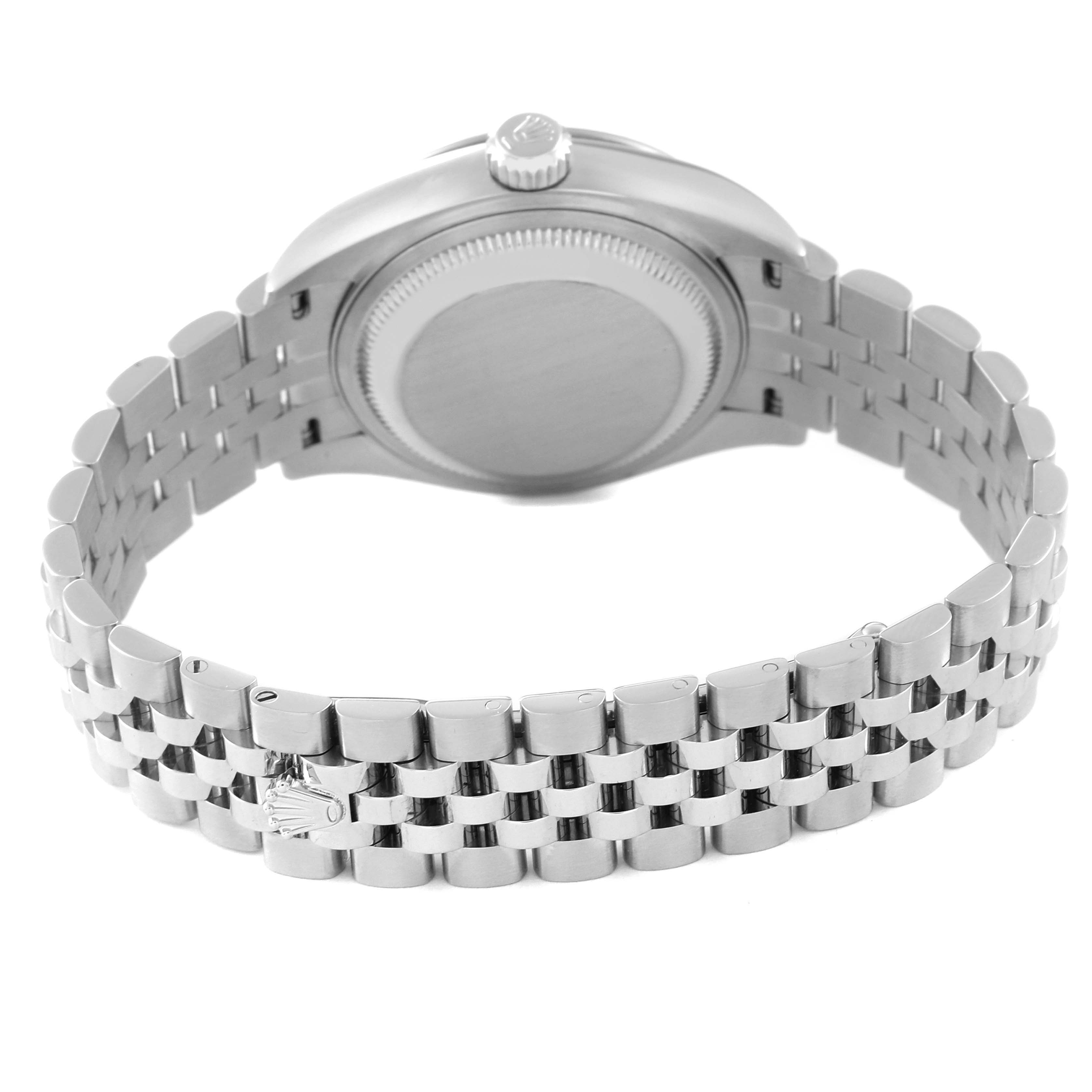 The image shows the back angle of a Rolex Datejust 279174 Women's Stainless Steel Grey Dial 279174 Women's Stainless Steel Grey Dial watch, highlighting the case back and Jubilee bracelet.