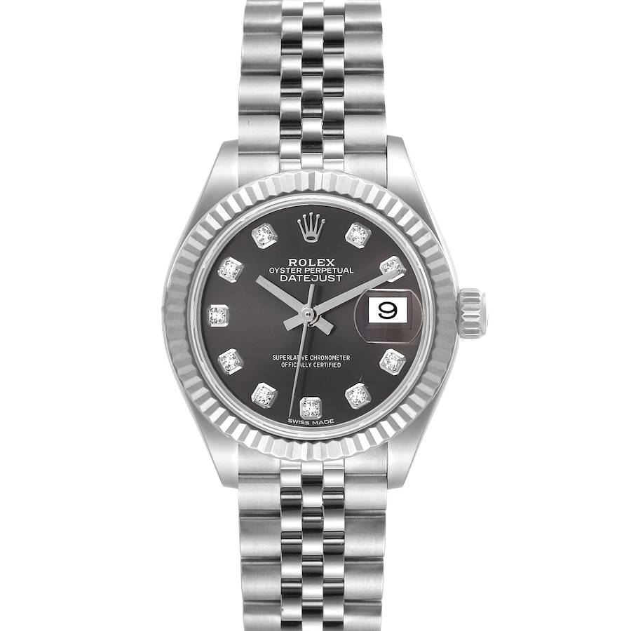 Rolex Datejust 28 Steel White Gold Dark Grey Diamond Dial Ladies Watch 279174 SwissWatchExpo