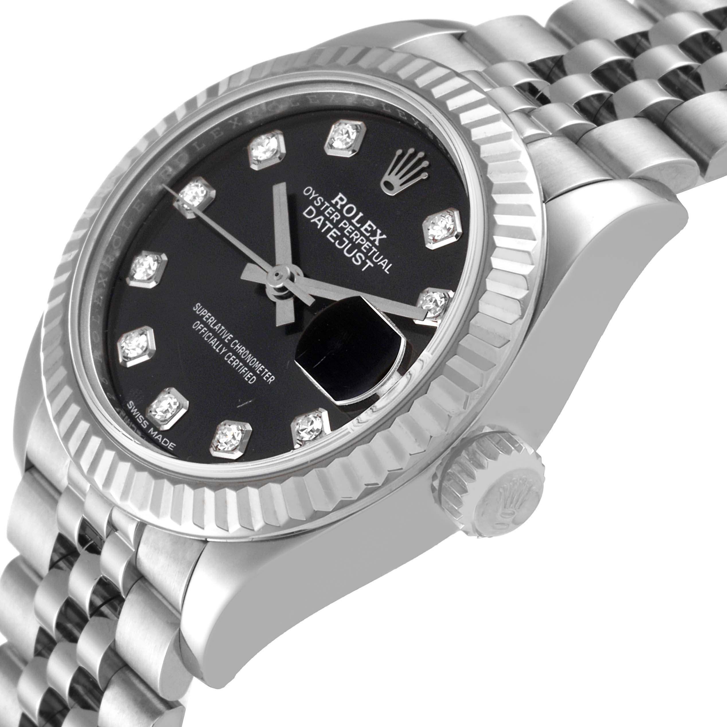 The image shows a Rolex Datejust 279174 Women's Stainless Steel Grey Dial 279174 Women's Stainless Steel Grey Dial watch at a slight angle, highlighting the dial, bezel, crown, and part of the bracelet.