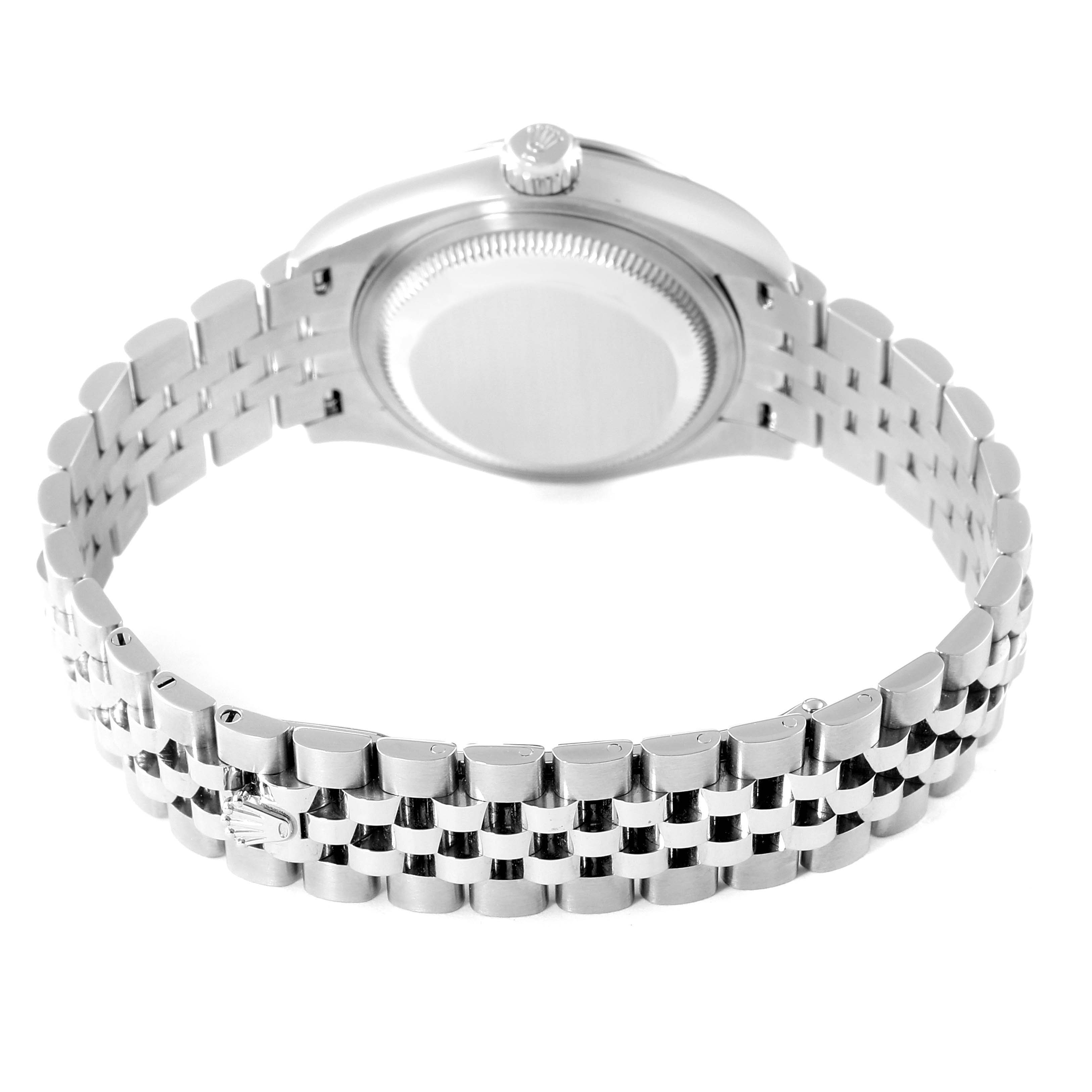 This image shows the back and bracelet of a Rolex Datejust 279174 Women's Stainless Steel Grey Dial 279174 Women's Stainless Steel Grey Dial watch from a rear angle.