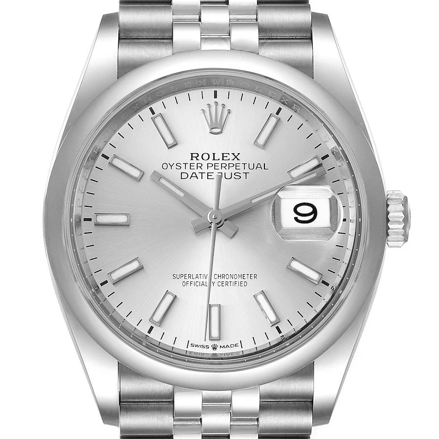 Rolex Datejust 36 Silver Dial Domed Bezel Steel Mens Watch 126200 Box Card SwissWatchExpo