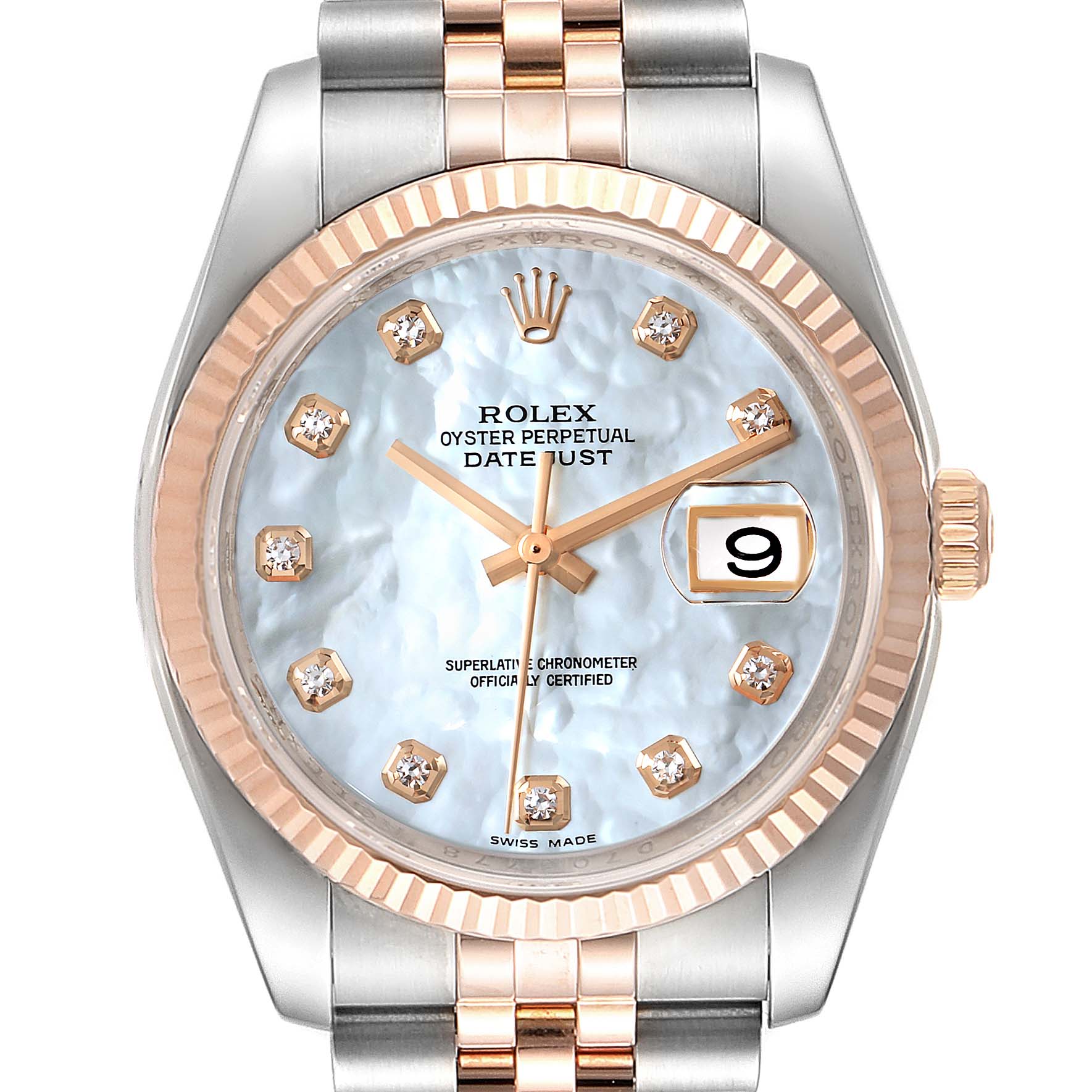 Rolex Datejust 36 Steel EveRose Gold MOP Diamond Unisex Watch 116231 ...