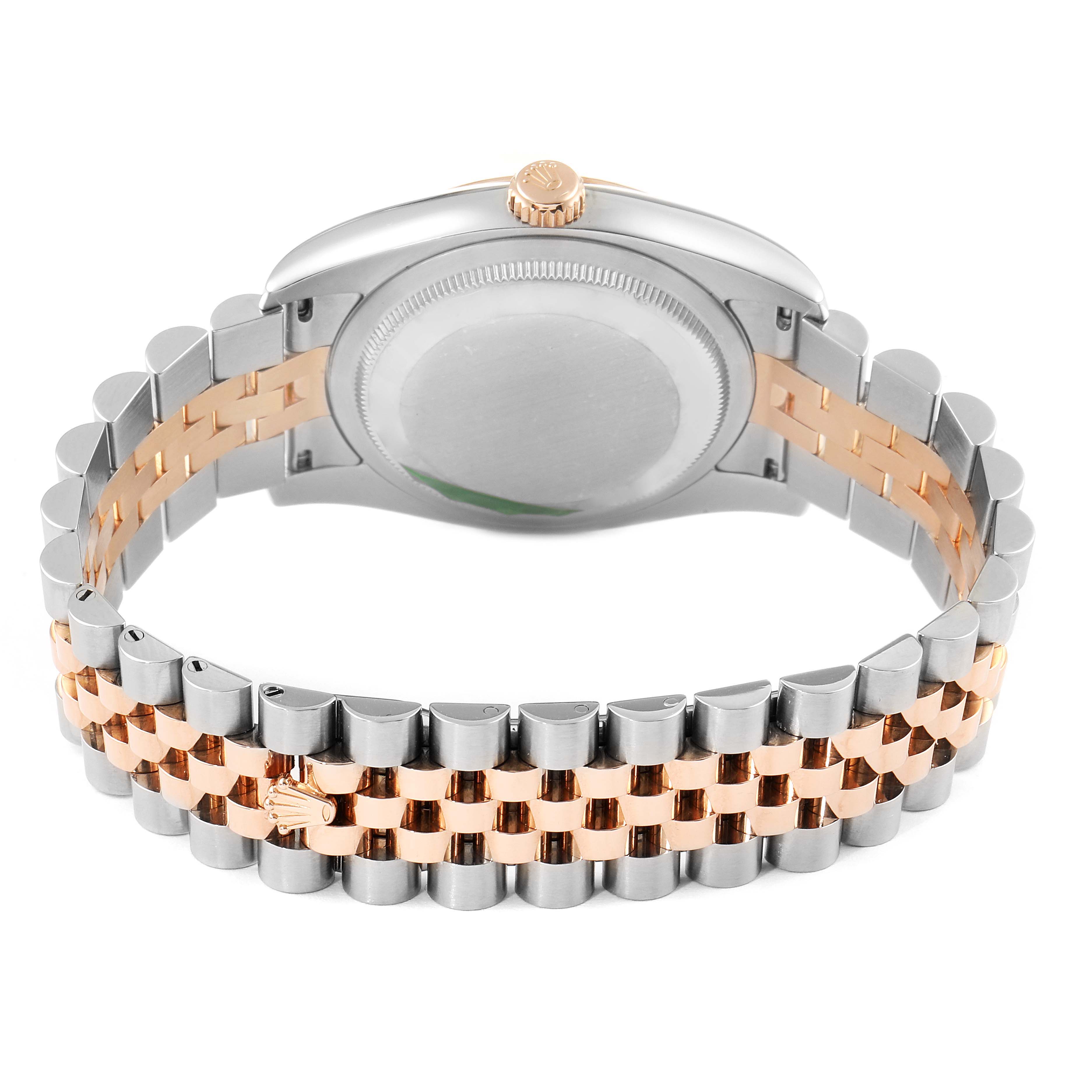 The image shows the back view of a Rolex Datejust 116231 Men's Steel and Gold (two tone) Mother of Pearl Dial 116231 Men's Steel and Gold (two tone) Mother of Pearl Dial watch, highlighting its case back and two-tone bracelet.