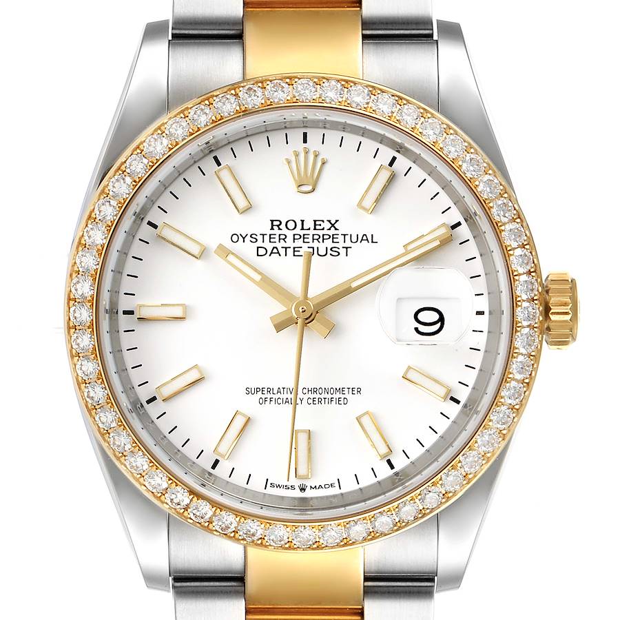 Rolex Datejust 36 Steel Yellow Gold White Dial Diamond Watch 126283 Unworn SwissWatchExpo