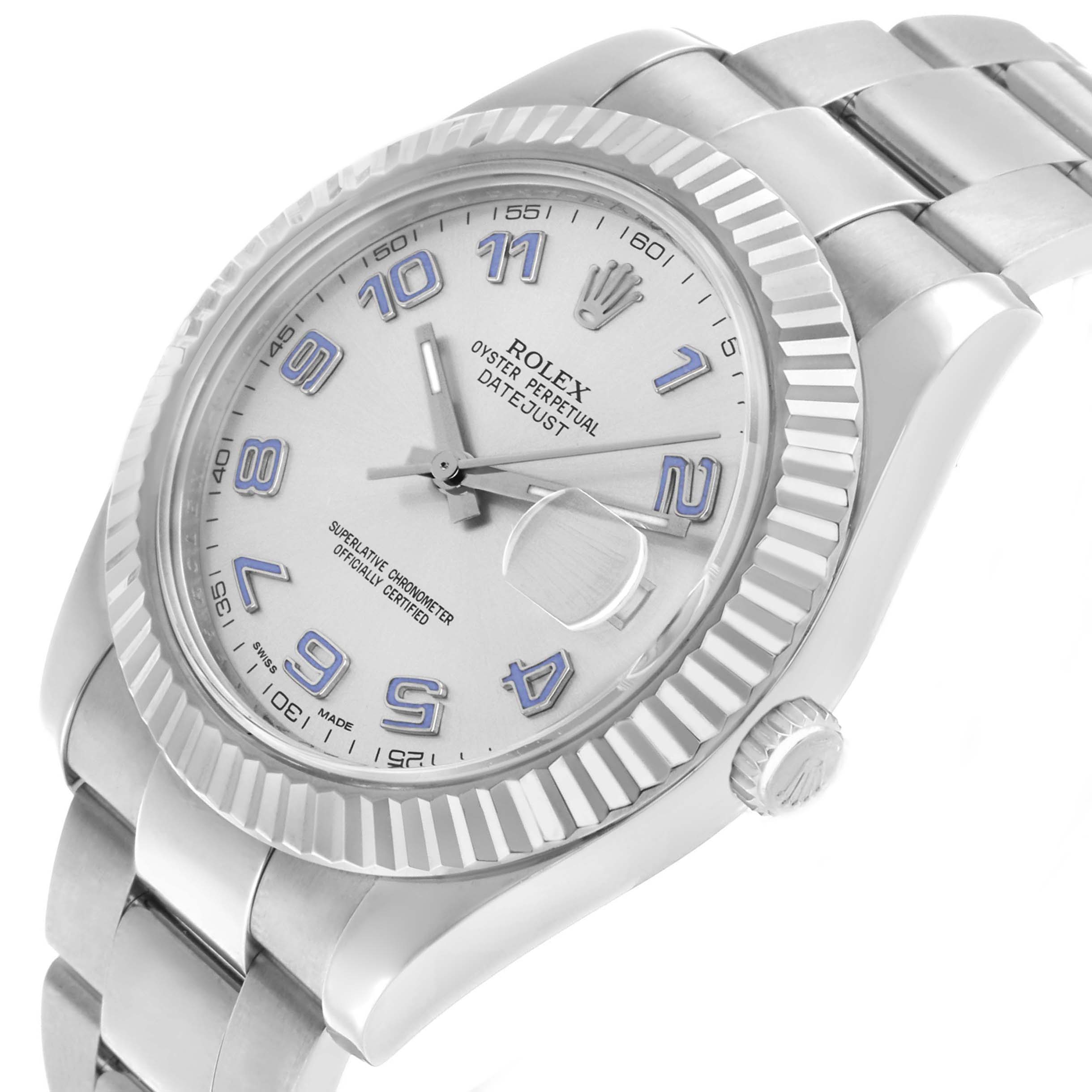 The Rolex Datejust 41 116334 Men's Stainless Steel Black Dial is shown at an angled view highlighting the dial, bezel, and bracelet.