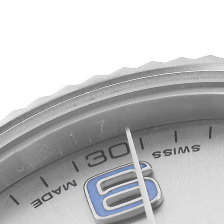 The image shows a close-up of the Rolex Datejust 41 116334 Men's Stainless Steel Black Dial's dial, bezel, and a segment of an index with the number 30 visible.
