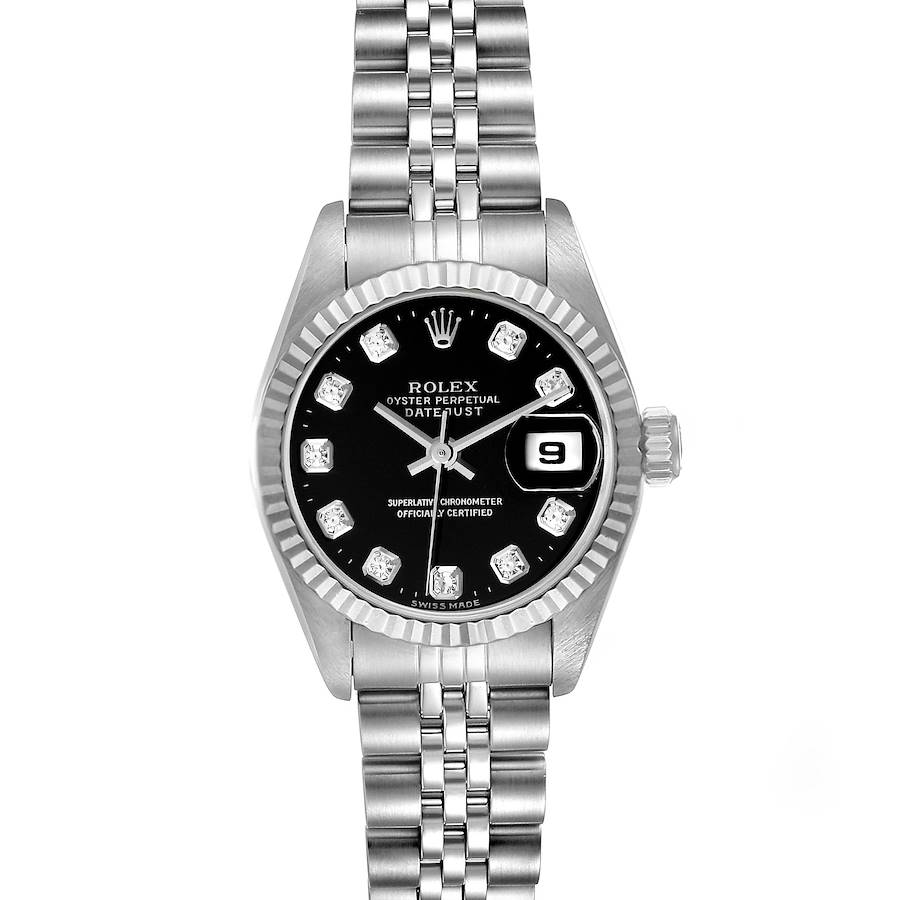 Rolex Datejust Steel White Gold Black Diamond Dial Ladies Watch 69174 SwissWatchExpo
