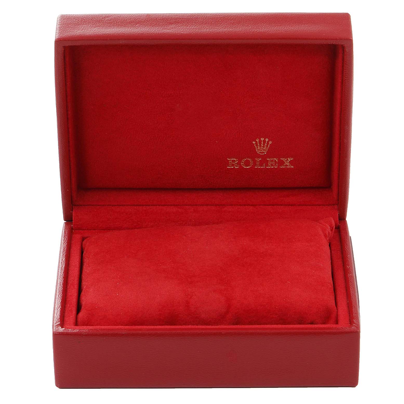 The image shows a red leather watch box for the Rolex Datejust 79174 Women's Stainless Steel White Dial 79174 Women's Stainless Steel White Dial model with a red velvet interior and Rolex branding.