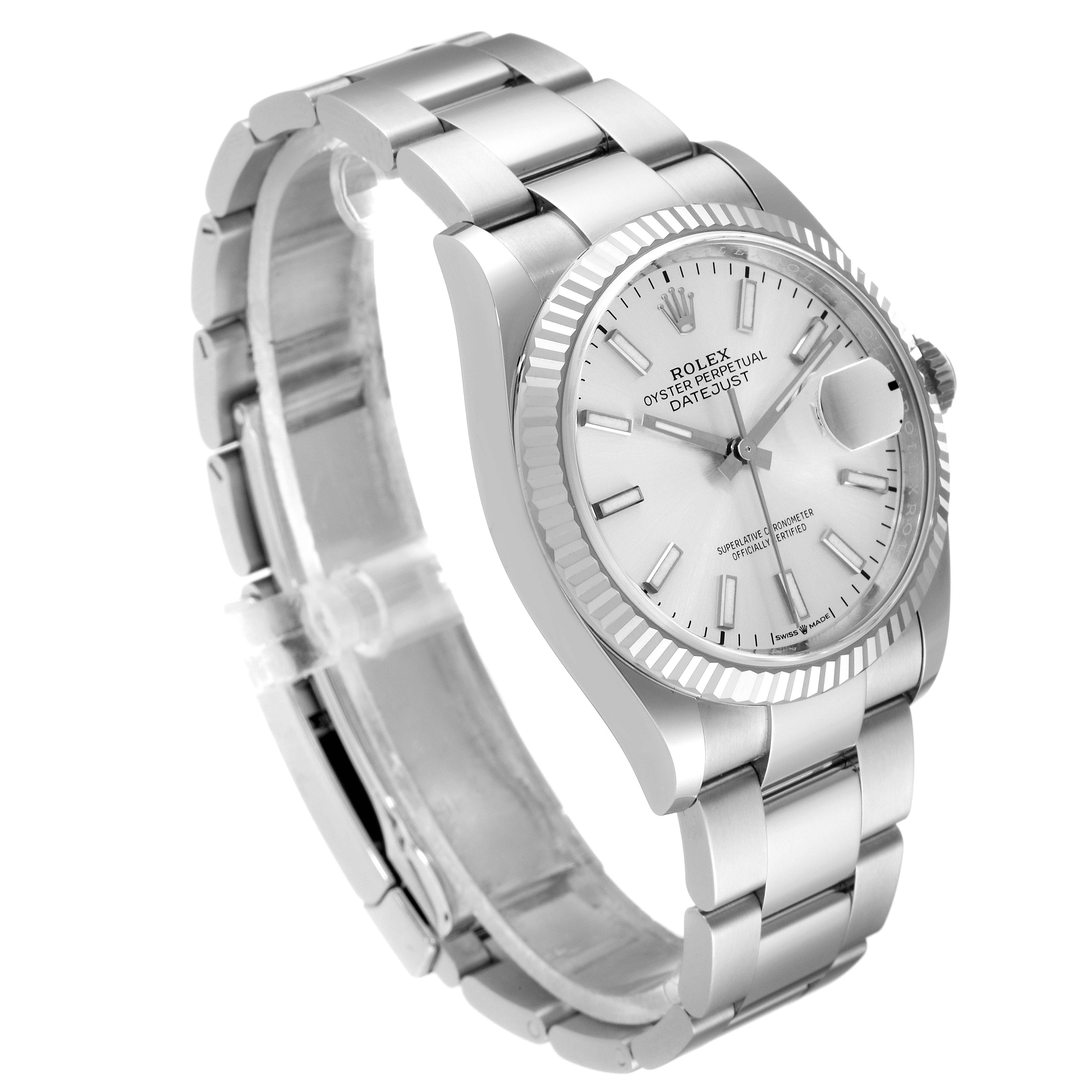 The image shows a Rolex Datejust 126234 Men's Stainless Steel Silver Dial 126234 Men's Stainless Steel Silver Dial watch at a three-quarter angle, displaying the face, bezel, and part of the bracelet.