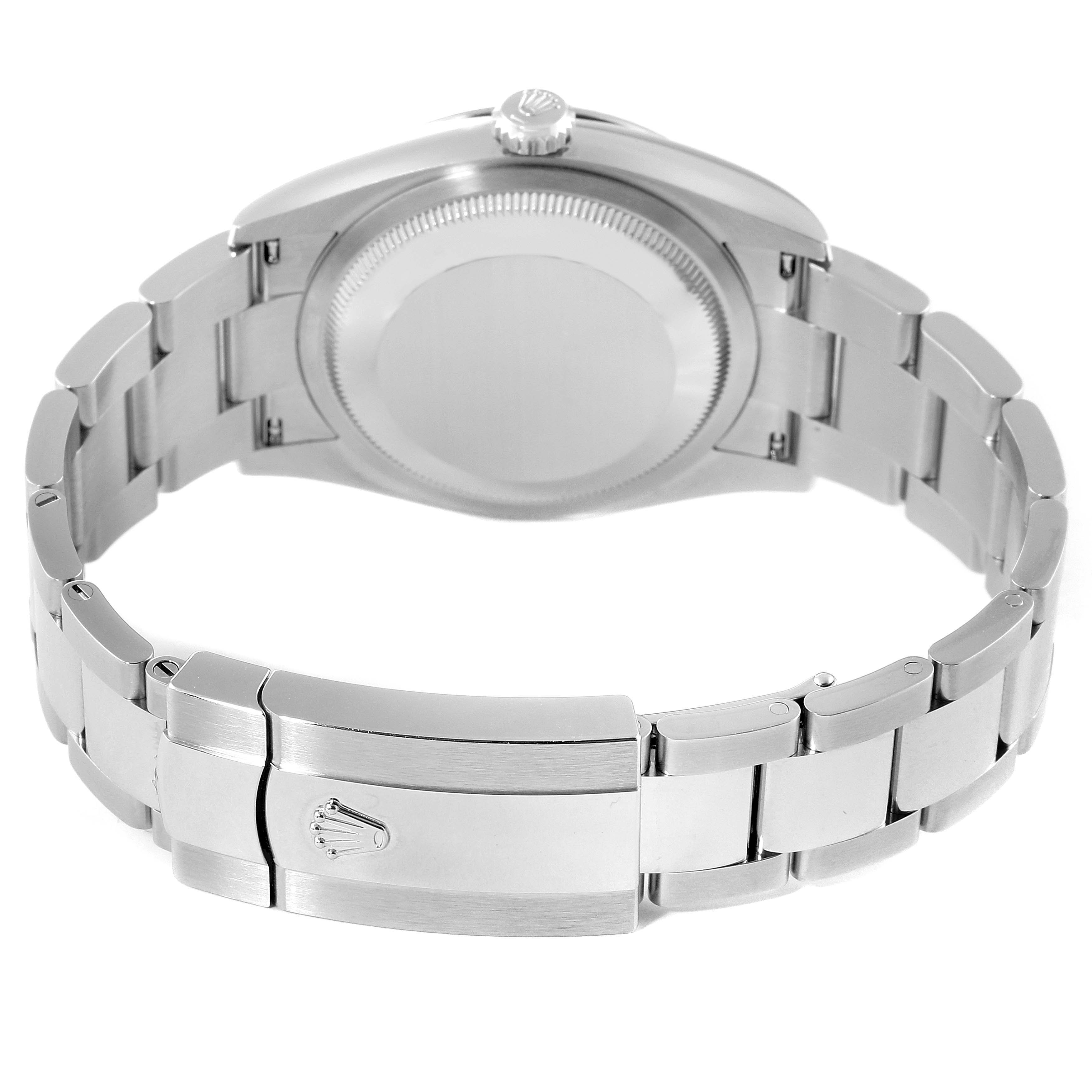 This image displays the back case and clasp of a Rolex Datejust 126234 Men's Stainless Steel Silver Dial 126234 Men's Stainless Steel Silver Dial watch from an angled rear view.