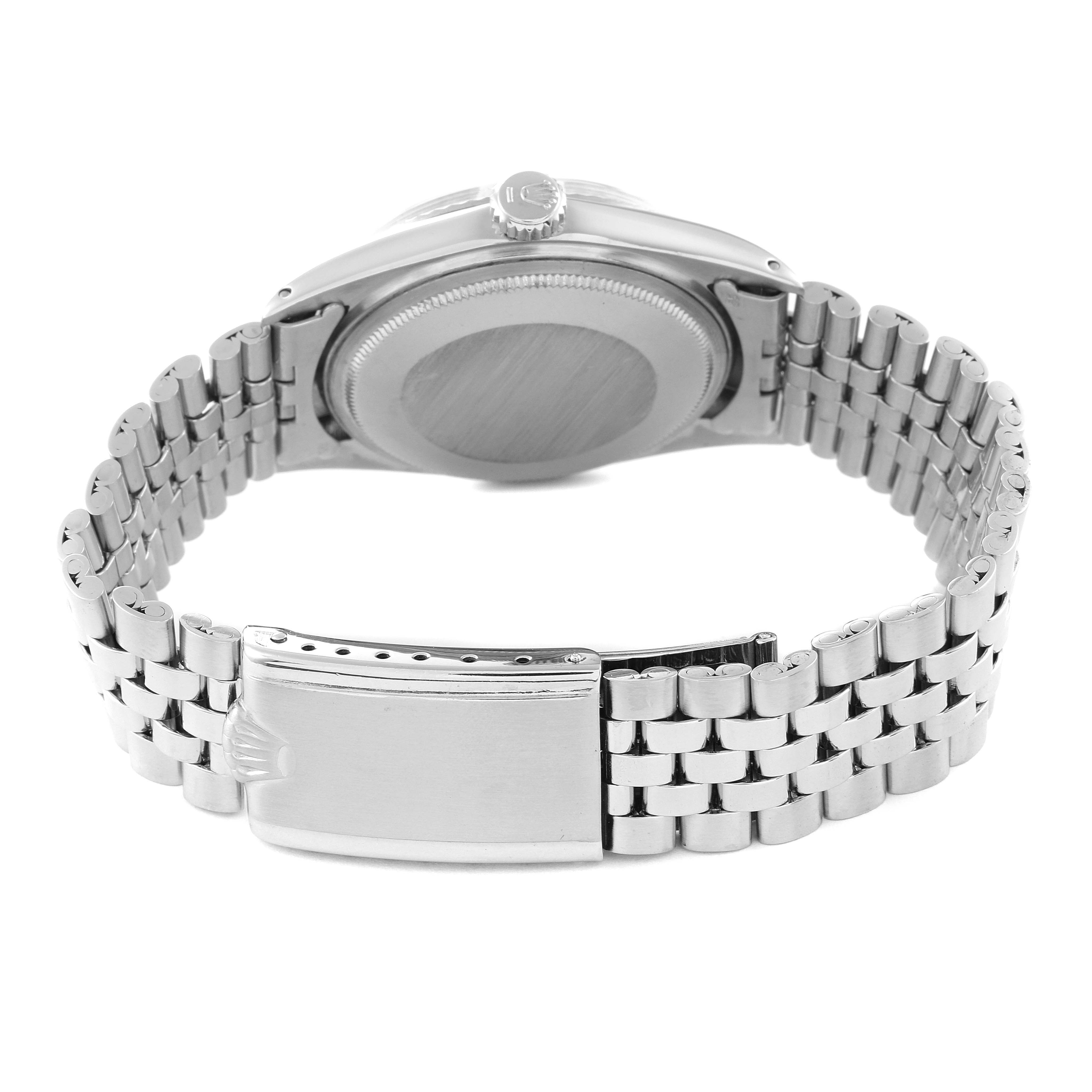 The image shows the back side and the bracelet clasp of the Rolex Vintage Collection 1601 Men's Stainless Steel Silver Dial 1601 Men's Stainless Steel Silver Dial watch.