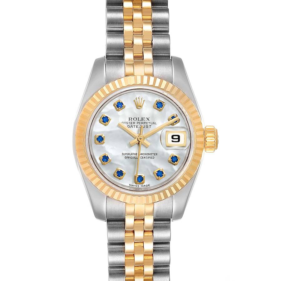 Rolex Datejust Steel Yellow Gold MOP Sapphire Ladies Watch 179173 Box Card SwissWatchExpo