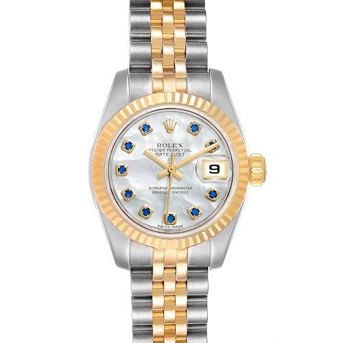 Photo of Rolex Datejust Steel Yellow Gold MOP Sapphire Ladies Watch 179173 Box Card
