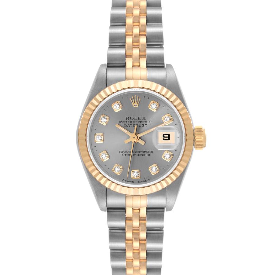 Rolex Datejust Steel Yellow Gold Slate Diamond Dial Ladies Watch 69173 SwissWatchExpo