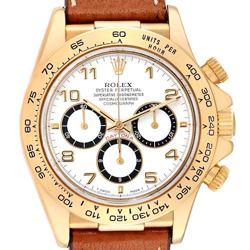 Photo of Rolex Daytona White Dial Brown Strap Yellow Gold Mens Watch 16518
