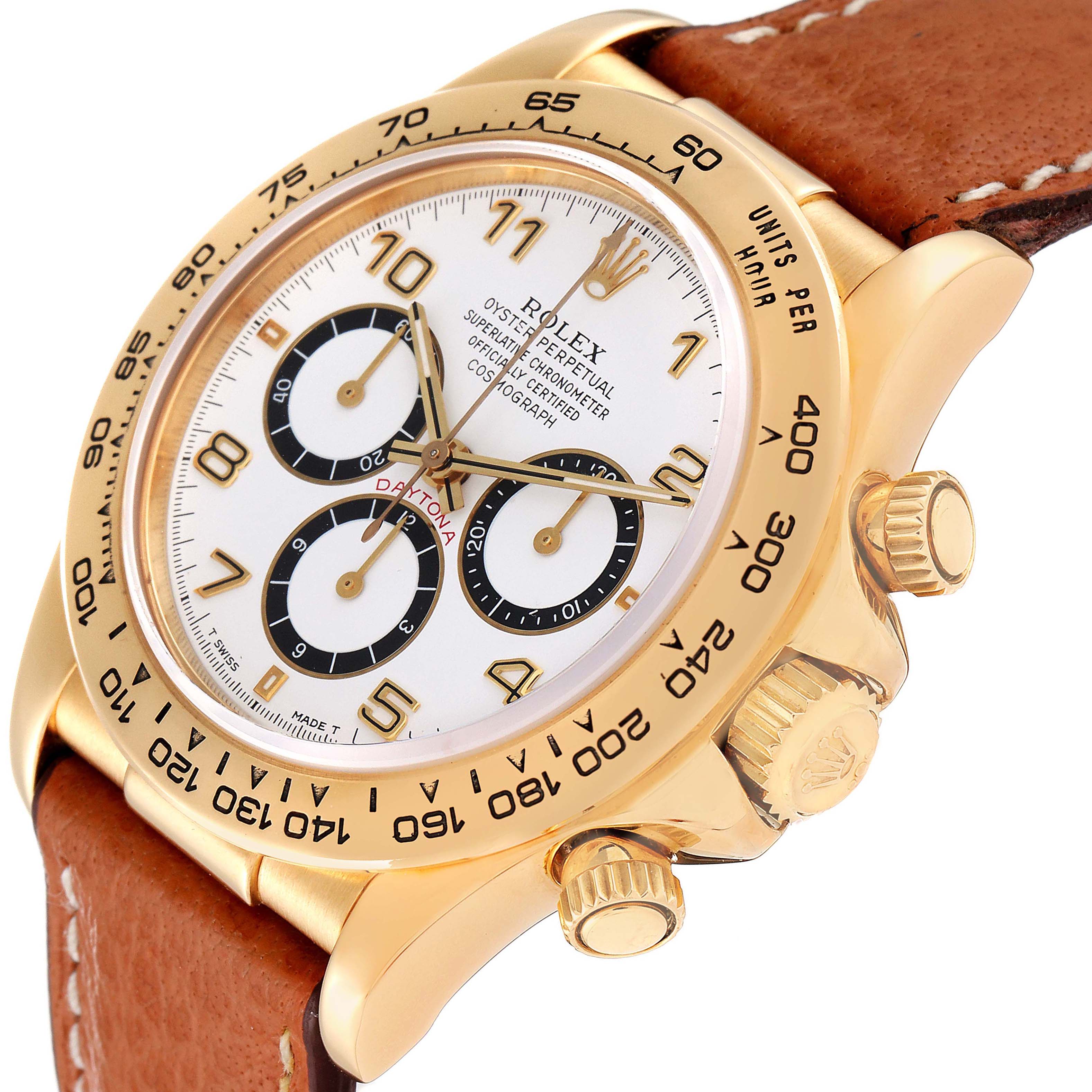 Rolex Daytona White Dial Brown Strap Yellow Gold Mens Watch 16518 ...