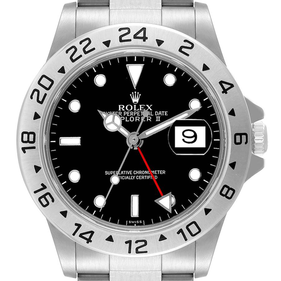 Rolex Explorer II 40mm Black Dial Red Hand Steel Mens Watch 16570 SwissWatchExpo