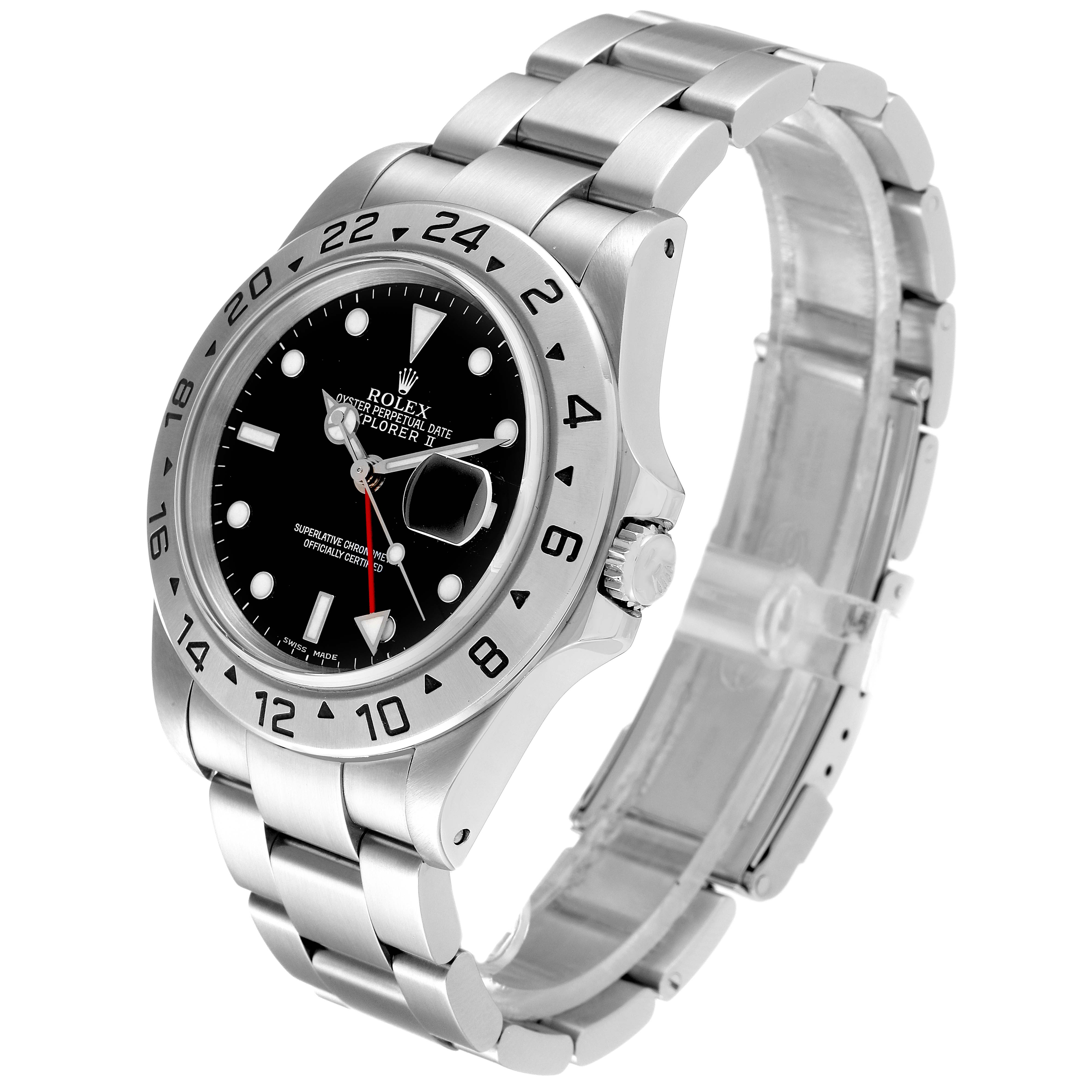 This image shows the Rolex Explorer 16570 Men's Stainless Steel Black Dial 16570 Men's Stainless Steel Black Dial watch at an angle, highlighting the face, bezel, crown, and stainless steel bracelet.