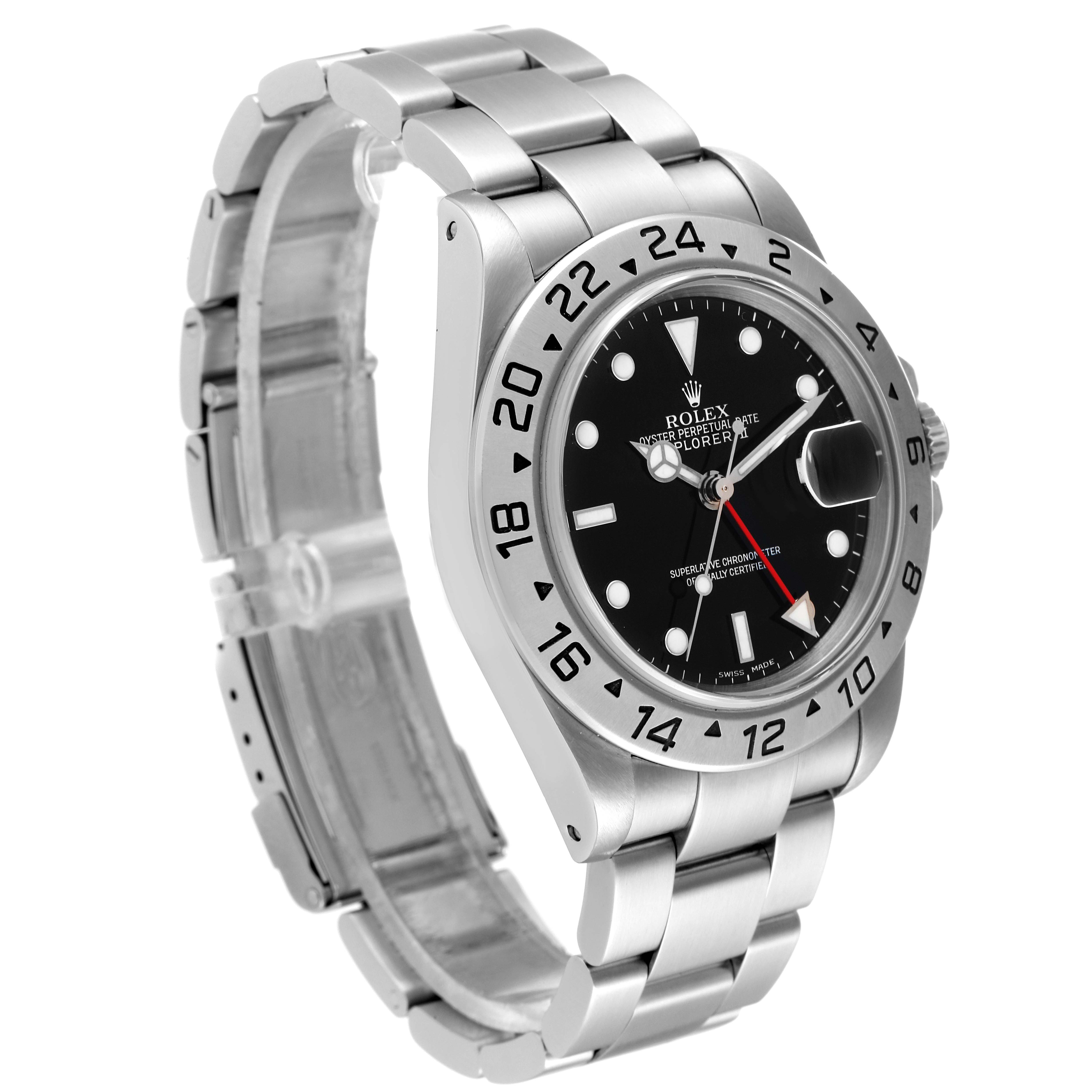 This image shows a side view of a Rolex Explorer 16570 Men's Stainless Steel Black Dial 16570 Men's Stainless Steel Black Dial watch, highlighting the face, bezel, and metal bracelet.