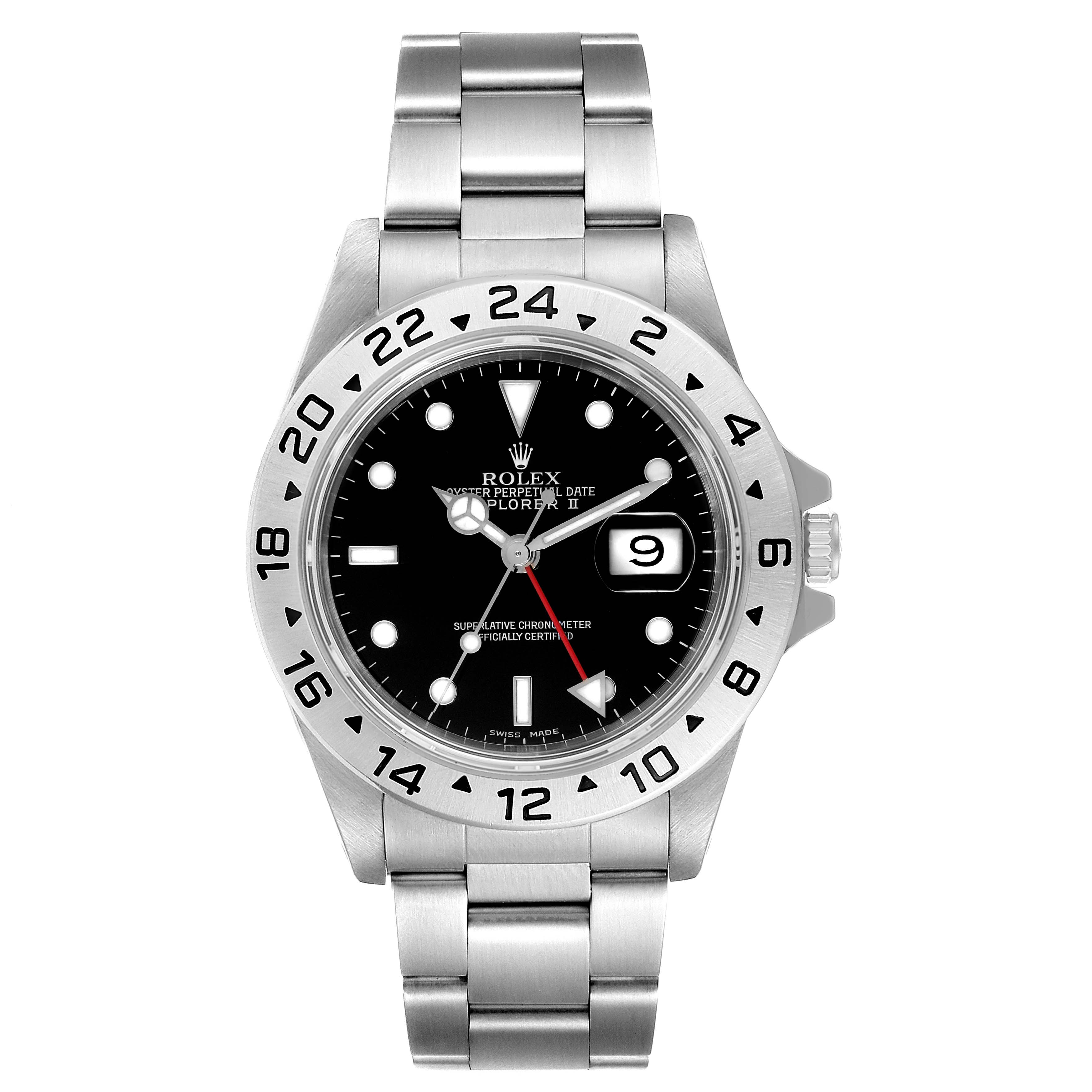 The image shows a Rolex Explorer 16570 Men's Stainless Steel Black Dial 16570 Men's Stainless Steel Black Dial watch from a frontal angle, highlighting its face, bezel, and bracelet.