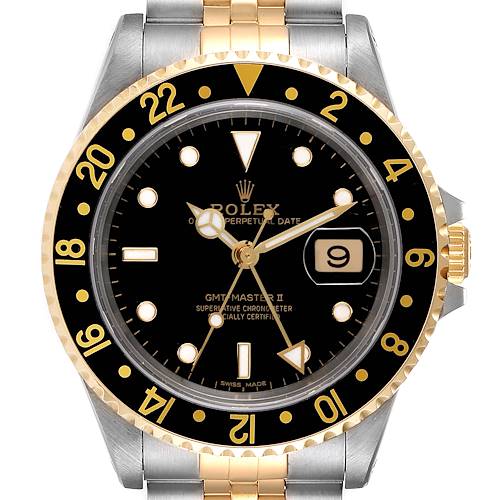 Photo of Rolex GMT Master II Yellow Gold Steel Jubilee Bracelet Watch 16713 Box Card