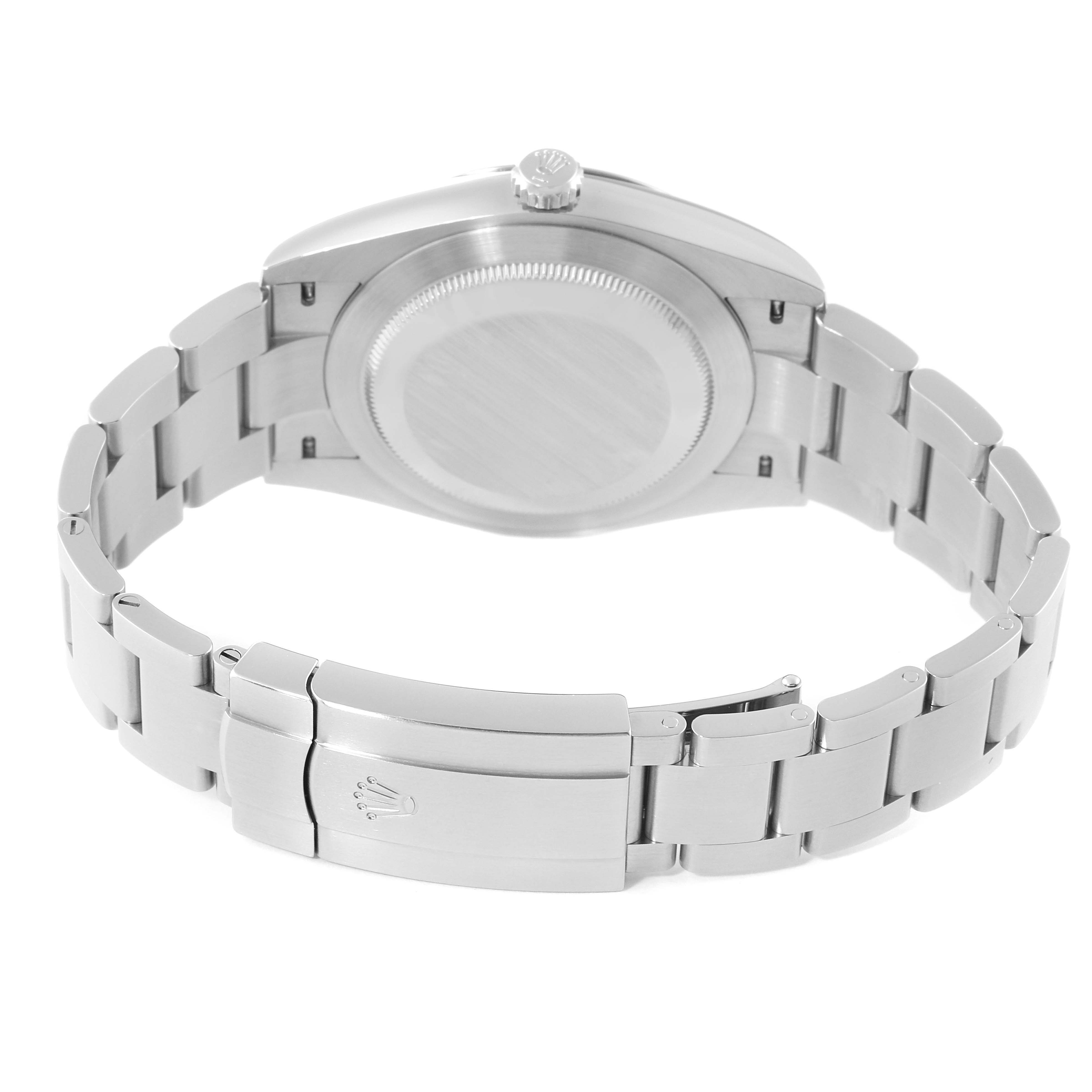 The image shows the backside and bracelet of the Rolex Oyster Perpetual 124300 Men's Stainless Steel Black Dial 124300 Men's Stainless Steel Black Dial watch.