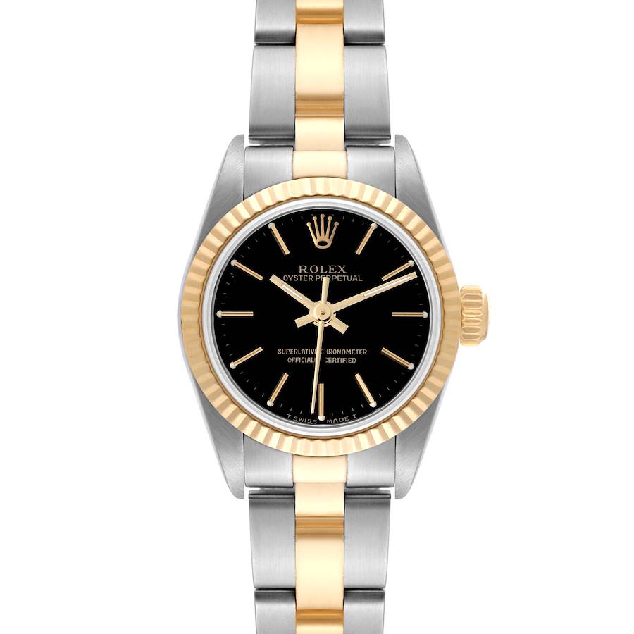 Rolex Oyster Perpetual Steel Yellow Gold Black Dial Ladies Watch 67193 SwissWatchExpo
