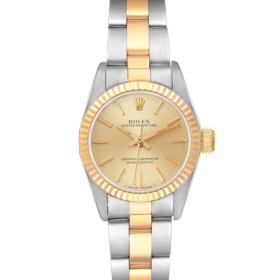 Rolex Oyster Perpetual Steel Yellow Gold Champagne Dial Ladies Watch 67193 SwissWatchExpo
