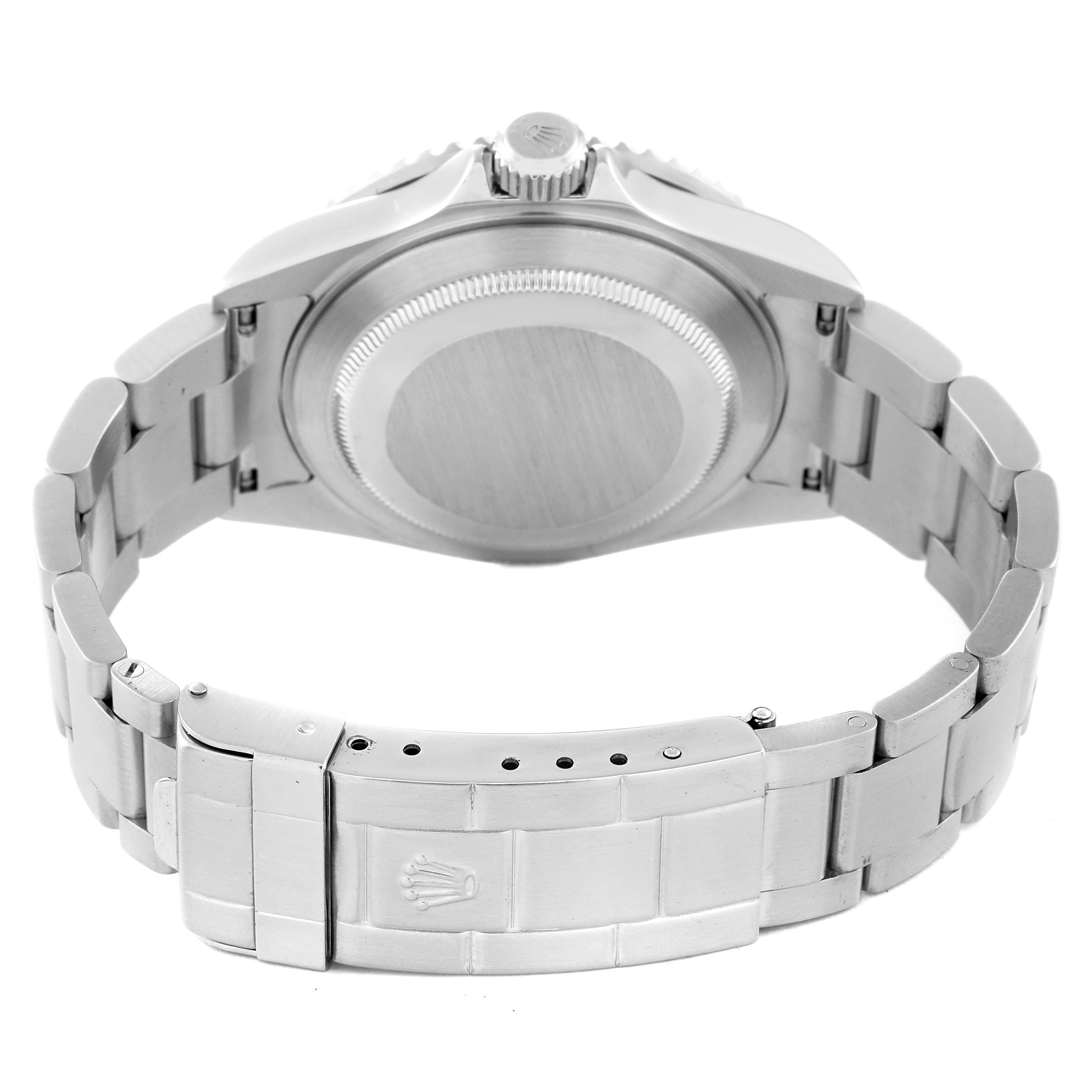 This image shows the back case and bracelet clasp of a Rolex Submariner 16610 Men
s Stainless Steel Black Dial 16610 Men
s Stainless Steel Black Dial watch from a rear angle.