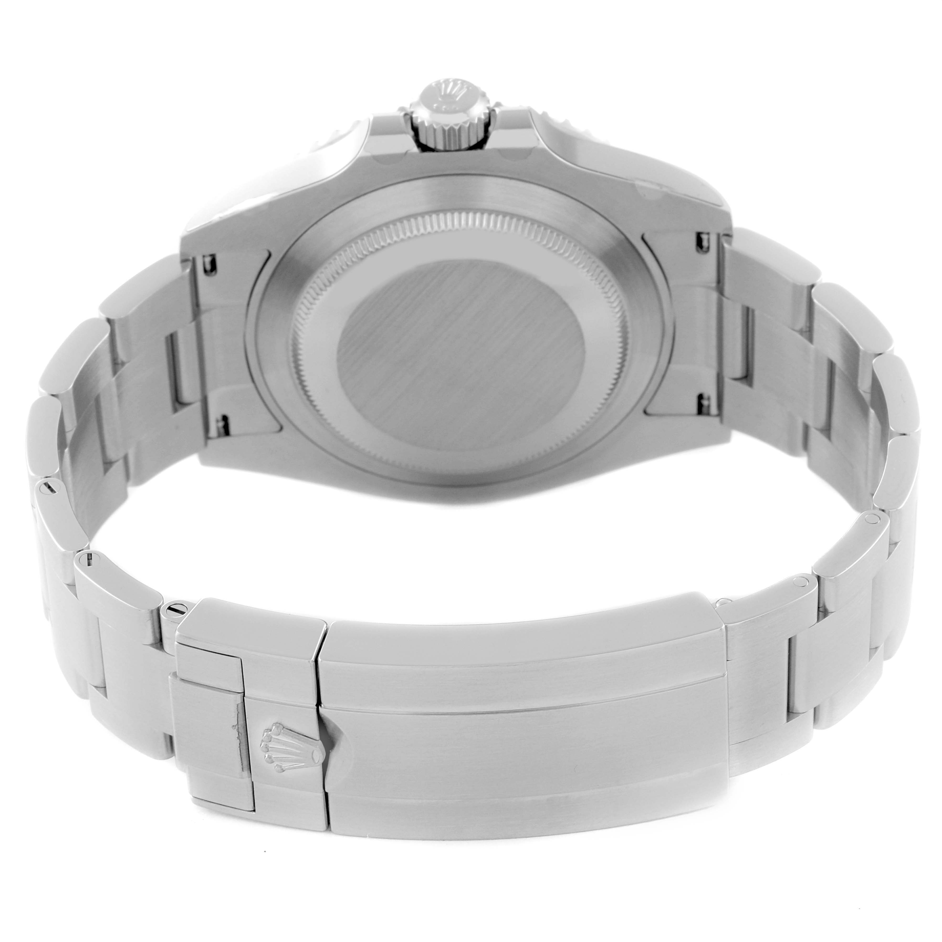 This image shows the back case and bracelet of a Rolex Submariner 126610LV Men
s Stainless Steel Black Dial 126610LV Men
s Stainless Steel Black Dial watch, viewed from behind.