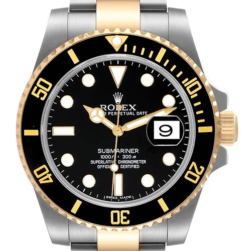 Photo of Rolex Submariner Steel Yellow Gold Black Dial Mens Watch 116613 Box Card