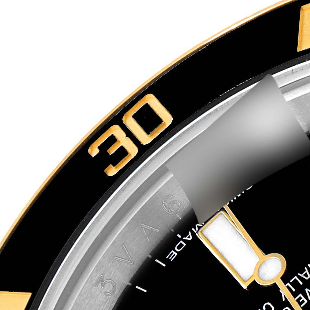 The image shows a close-up of the bezel and dial of a Rolex Submariner 116613 Men's Steel and Gold (two tone) Black Dial 116613 Men's Steel and Gold (two tone) Black Dial watch, focusing on the "30" marker.
