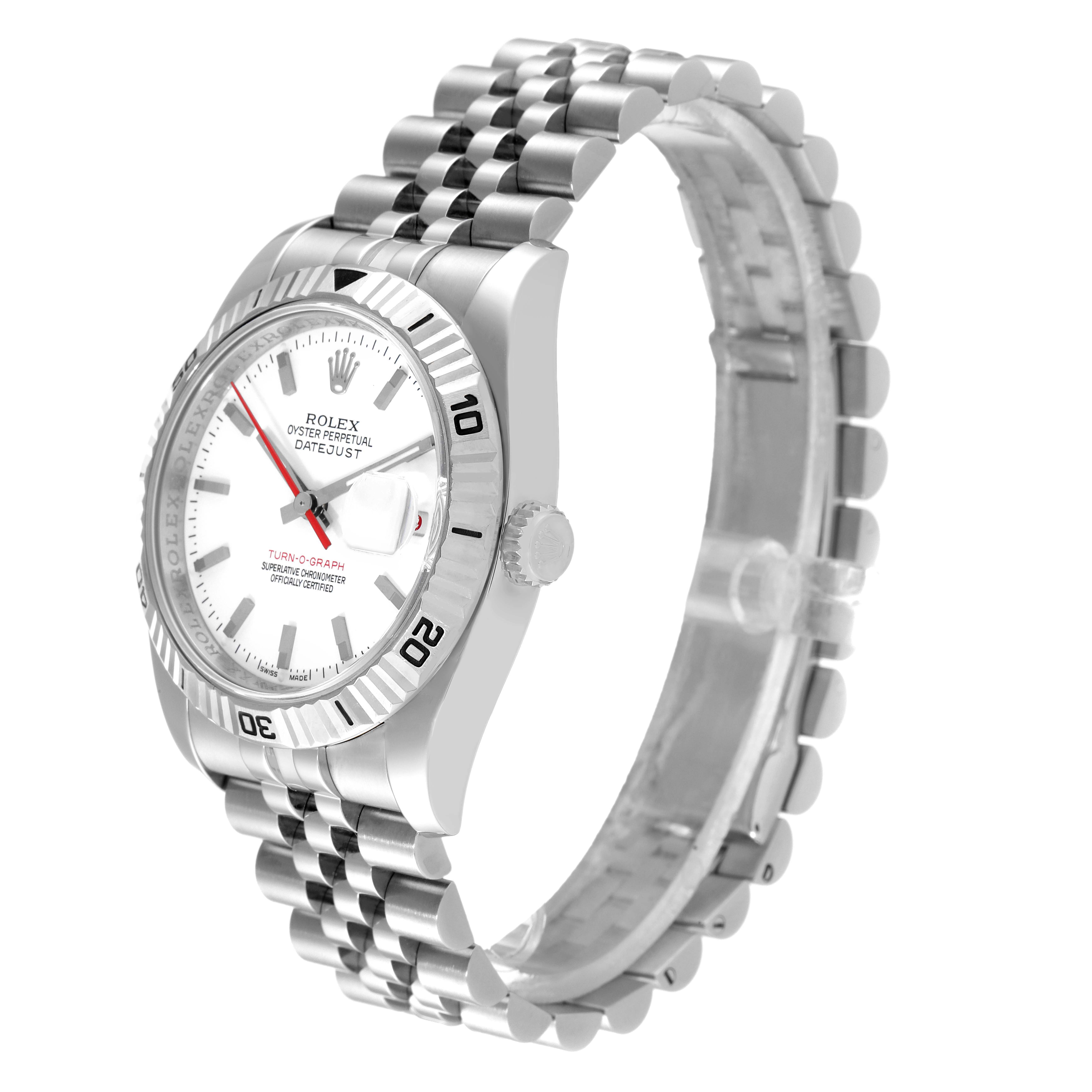 The Rolex Turn-o-Graph 116264 Men's Stainless Steel White Dial 116264 Men's Stainless Steel White Dial is shown at a three-quarter angle, displaying the face, bezel, and bracelet clearly.
