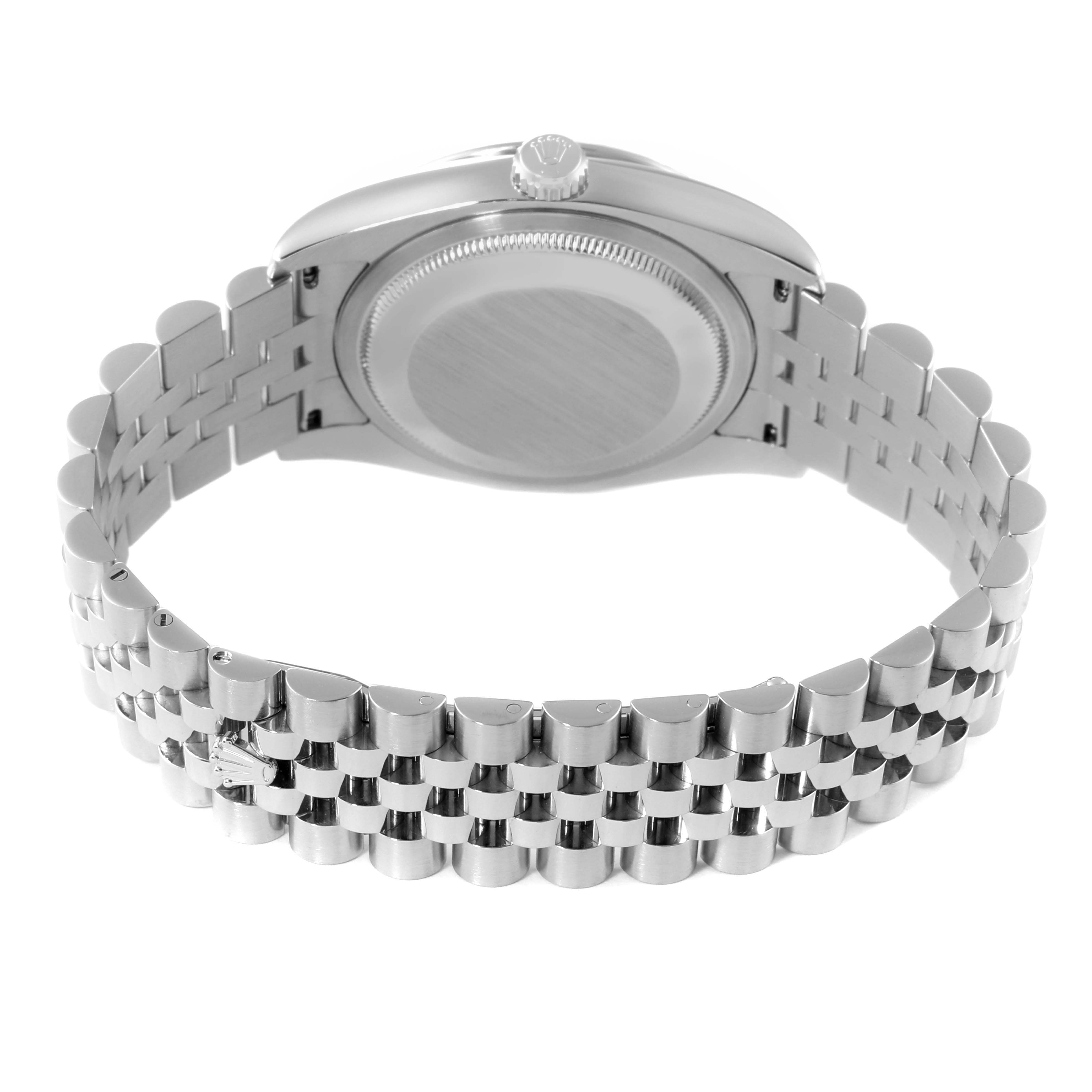 This is a rear view of the Rolex Turn-o-Graph 116264 Men's Stainless Steel White Dial 116264 Men's Stainless Steel White Dial watch, showing the case back and bracelet.