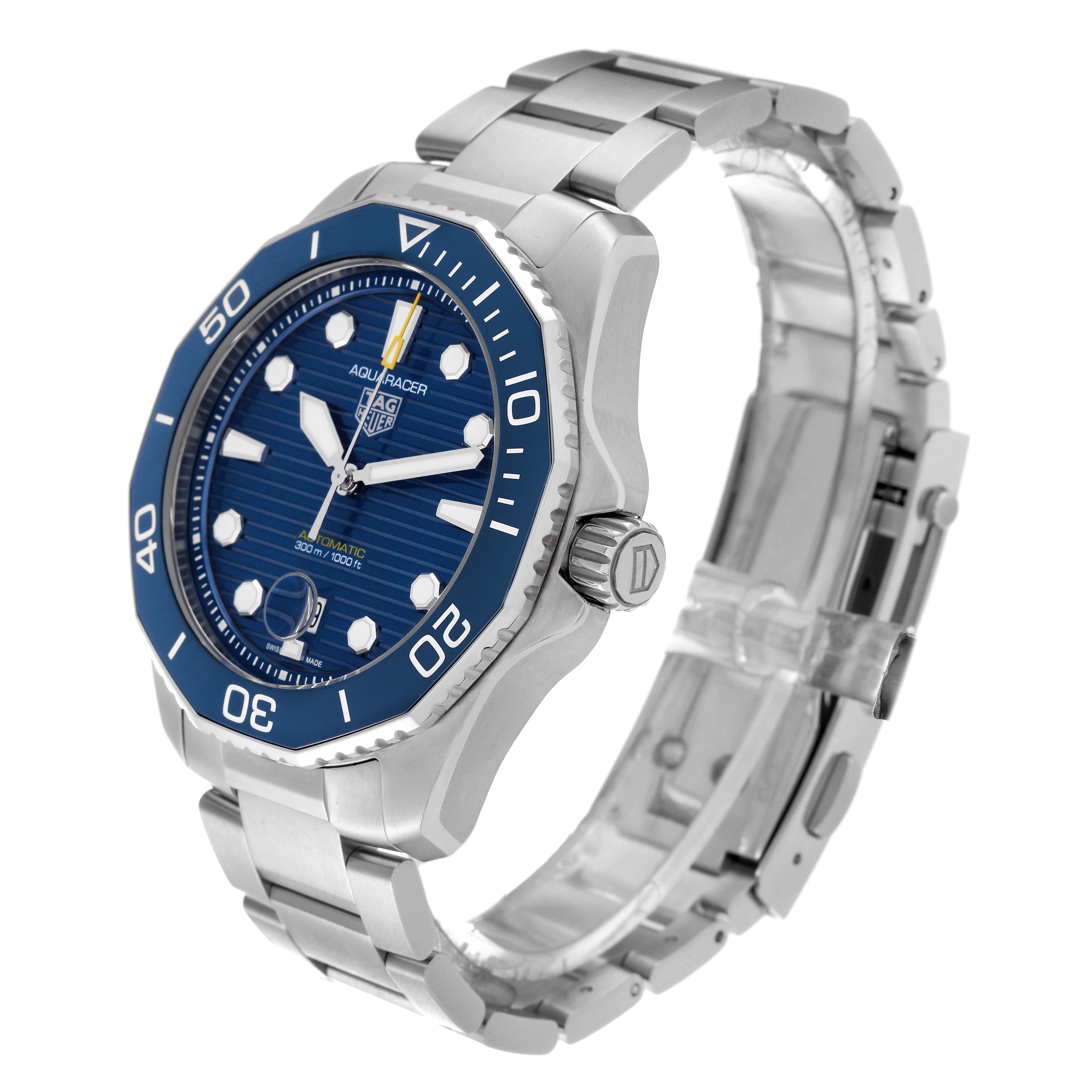 The image shows a Tag Heuer Aquaracer WBP201B.BA0632 Men
s Stainless Steel Blue Dial WBP201B.BA0632 Men
s Stainless Steel Blue Dial watch at a three-quarter angle, highlighting the dial, bezel, and metal bracelet.