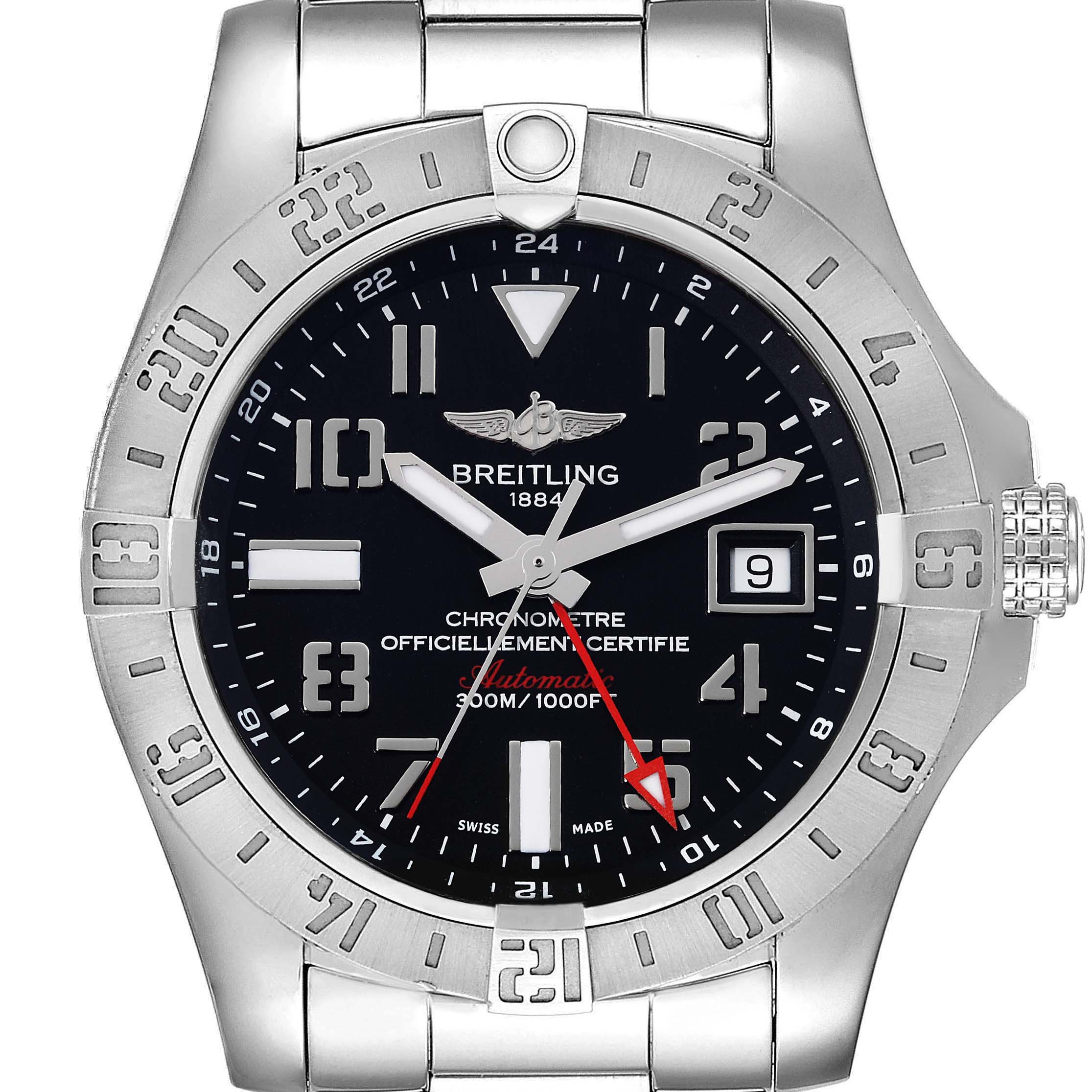 Breitling Aeromarine Avenger II GMT Steel Mens Watch A32390 Box Card |  SwissWatchExpo