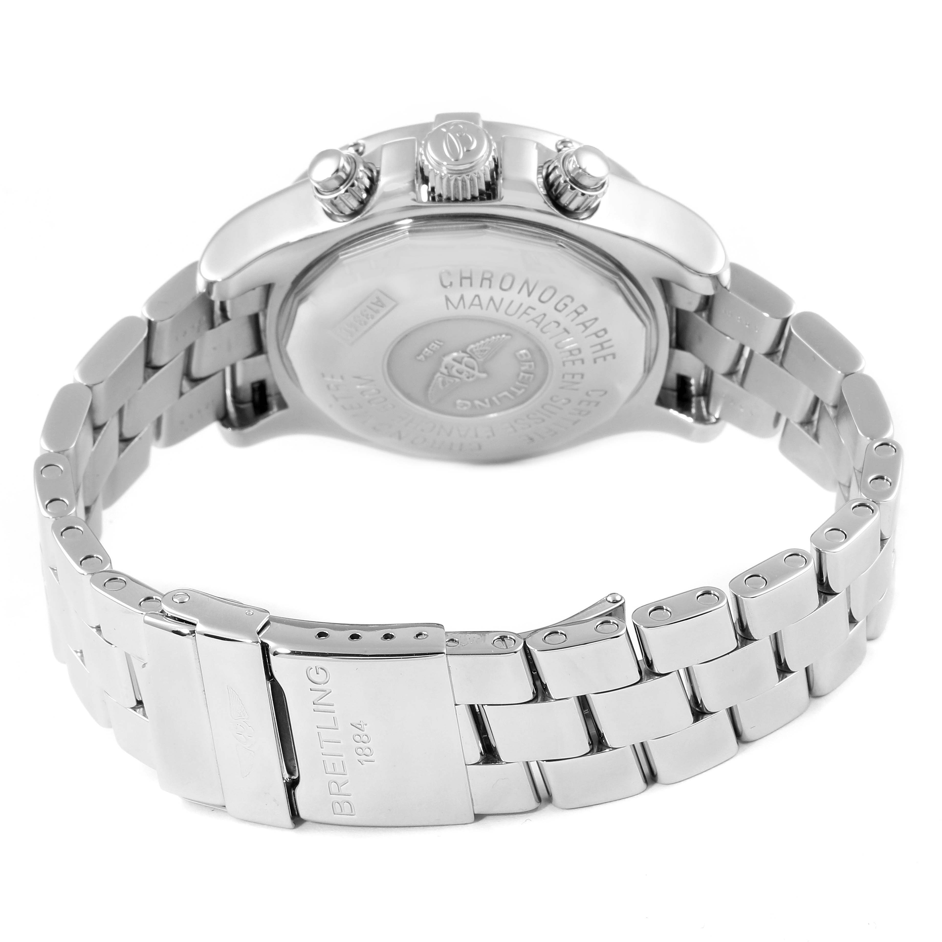 The image shows the back and stainless steel bracelet of the Breitling Superocean A13340 Men's Stainless Steel Beige Dial A13340 Men's Stainless Steel Beige Dial watch, including the clasp and case back details.